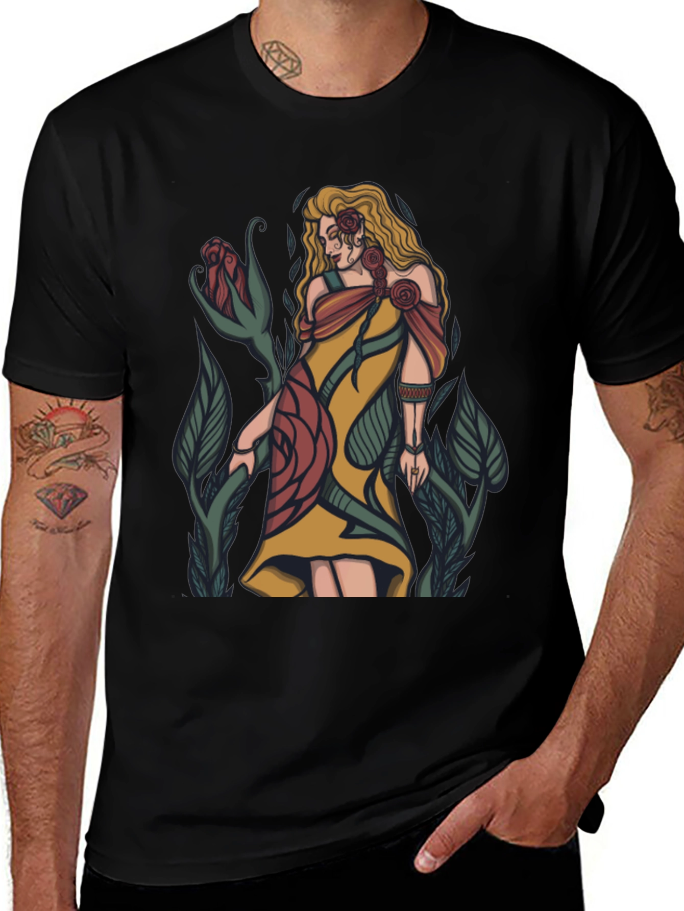 Floral Goddess Graphic T-Shirt - Black