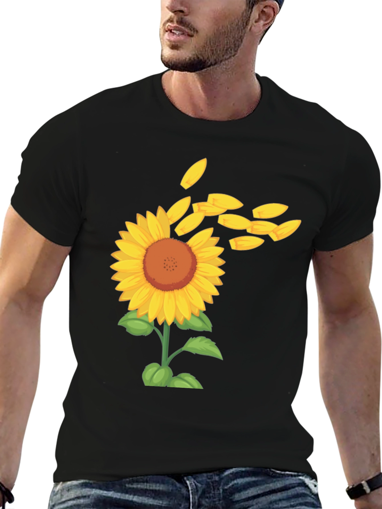 Sunflower Petals Mens Black Tee
