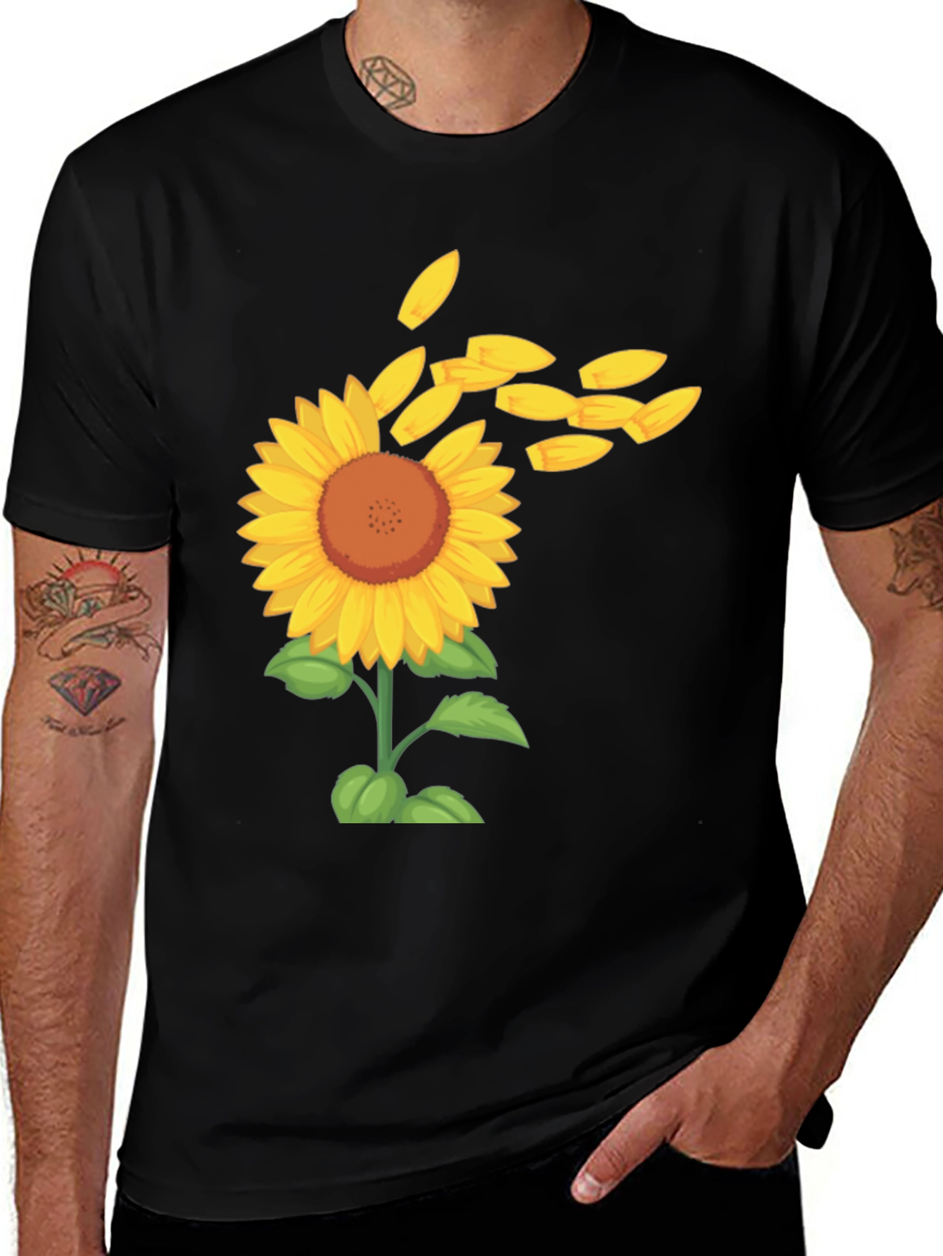 Sunflower Petals Mens Black Tee