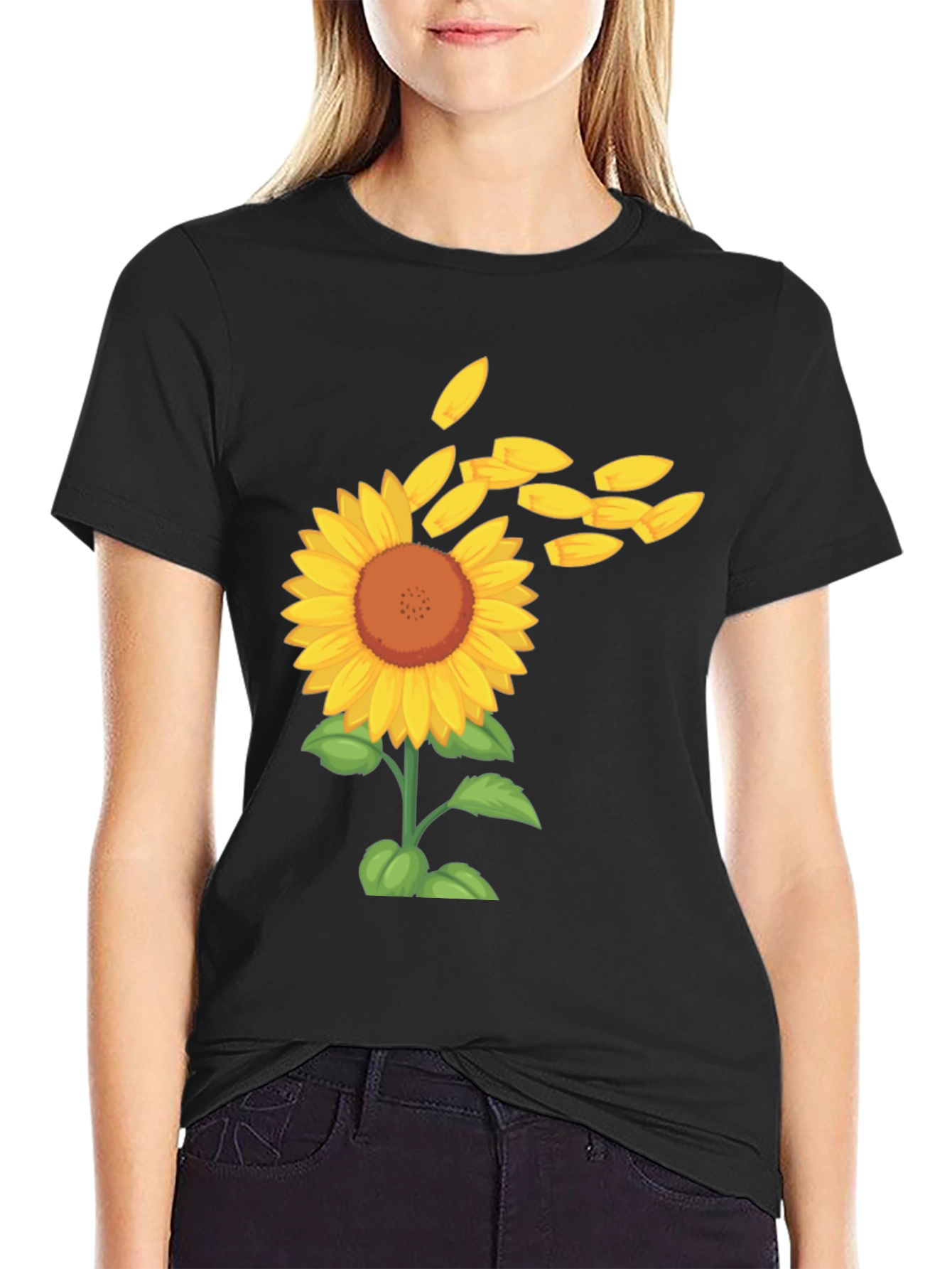 Sunflower Petals Mens Black Tee