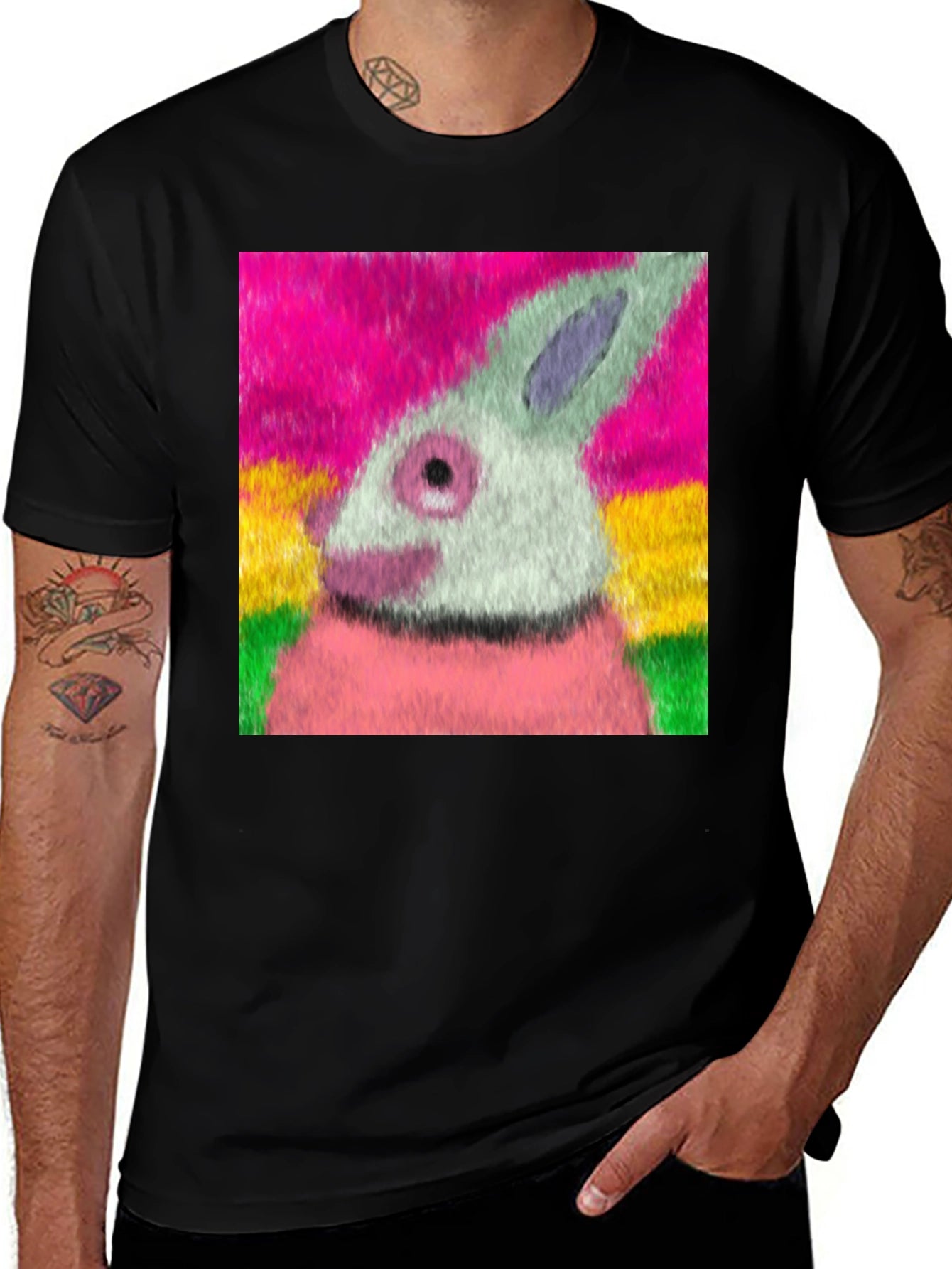 Artsy Rabbit Graphic T-Shirt - Casual Tee