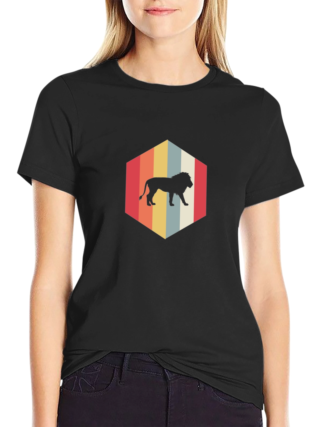 Retro Lion Hexagon Graphic T-Shirt