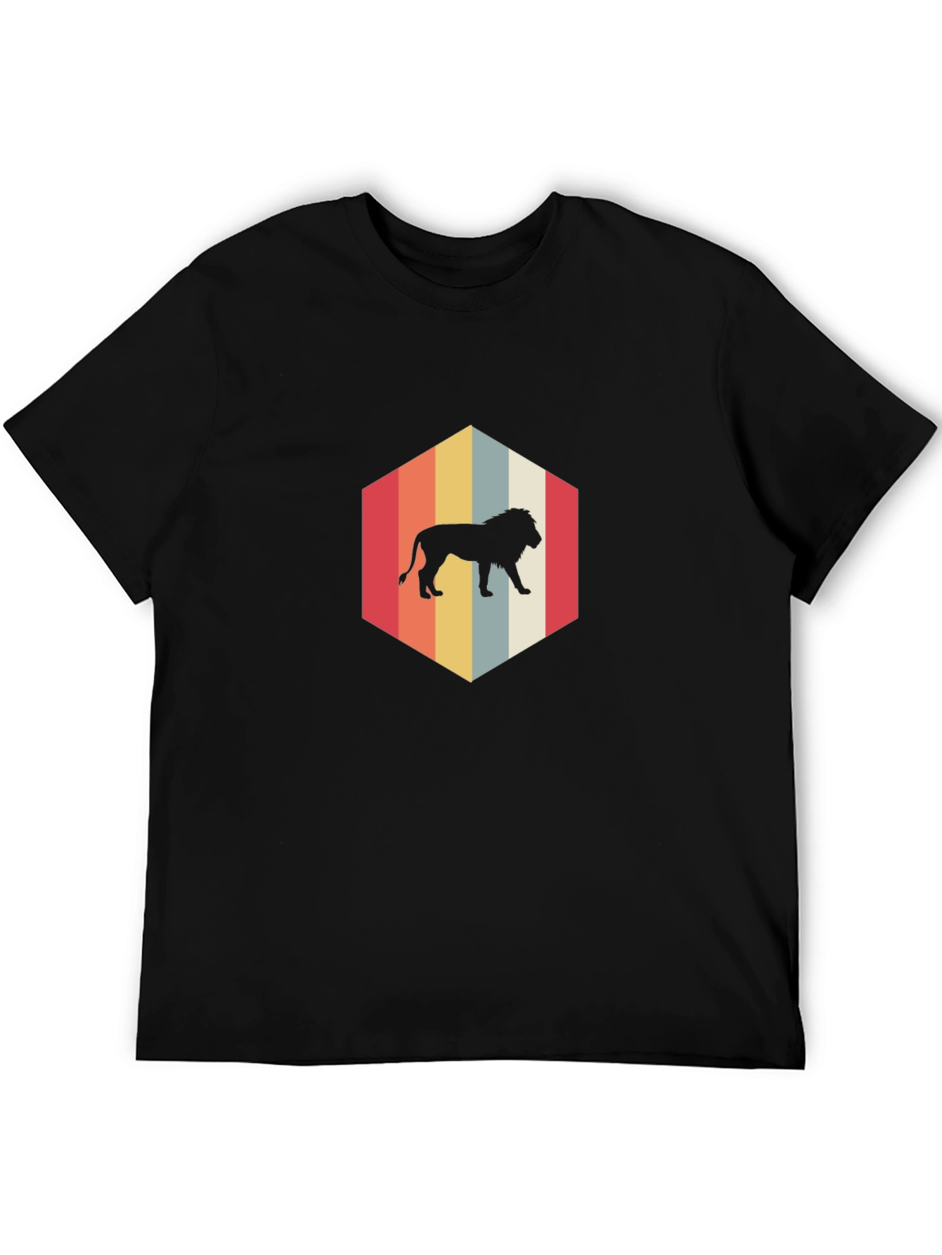 Retro Lion Hexagon Graphic T-Shirt