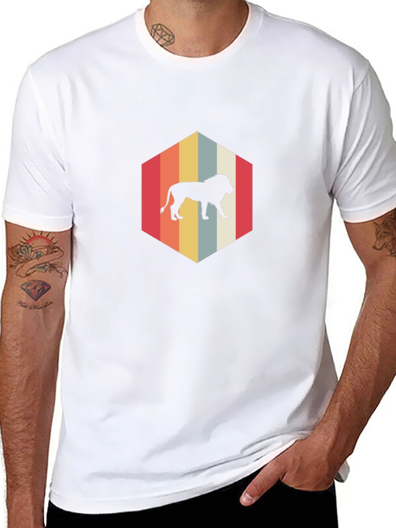 Retro Lion Hexagon Graphic T-Shirt