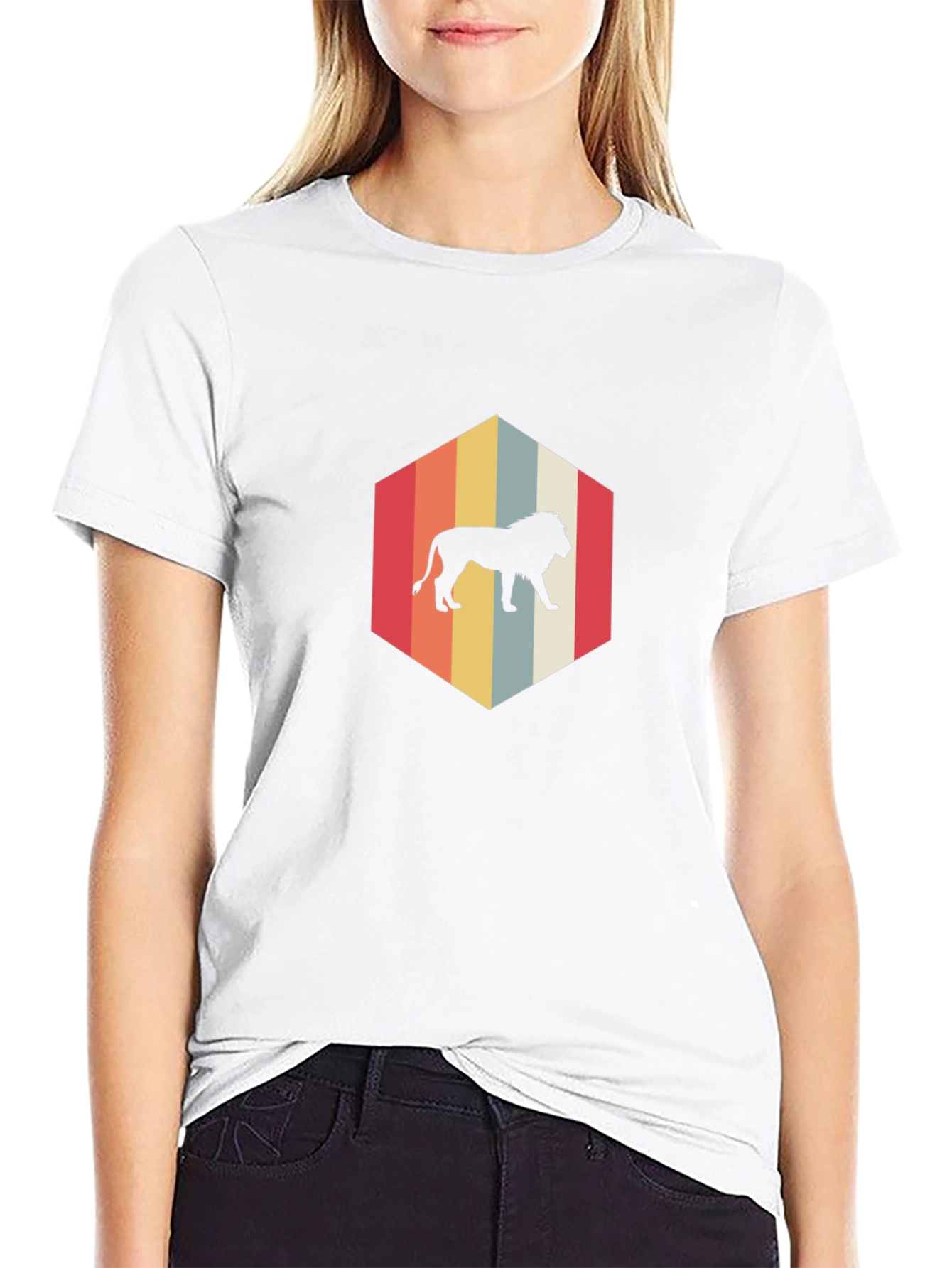 Retro Lion Hexagon Graphic T-Shirt