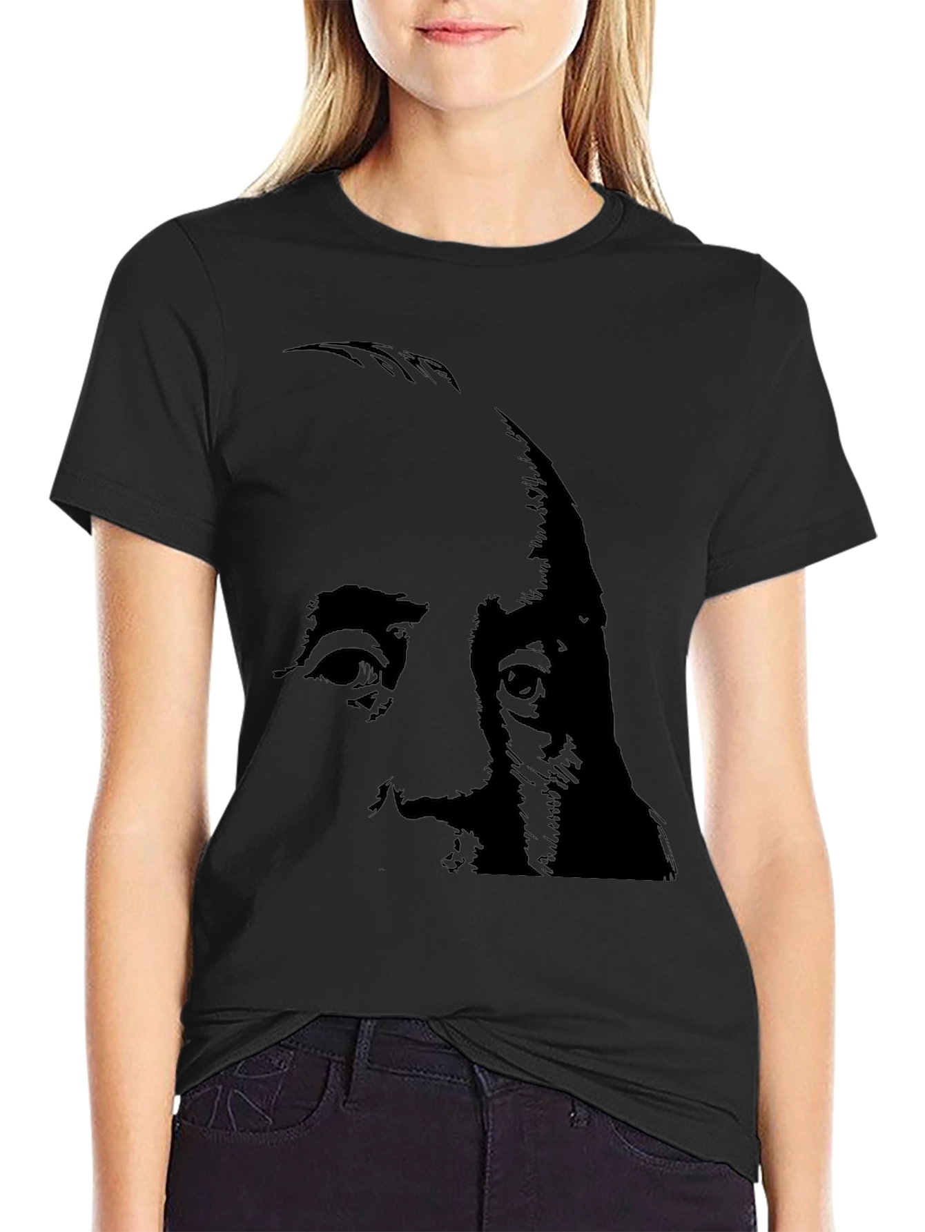 Black T-Shirt with Abstract Face Design