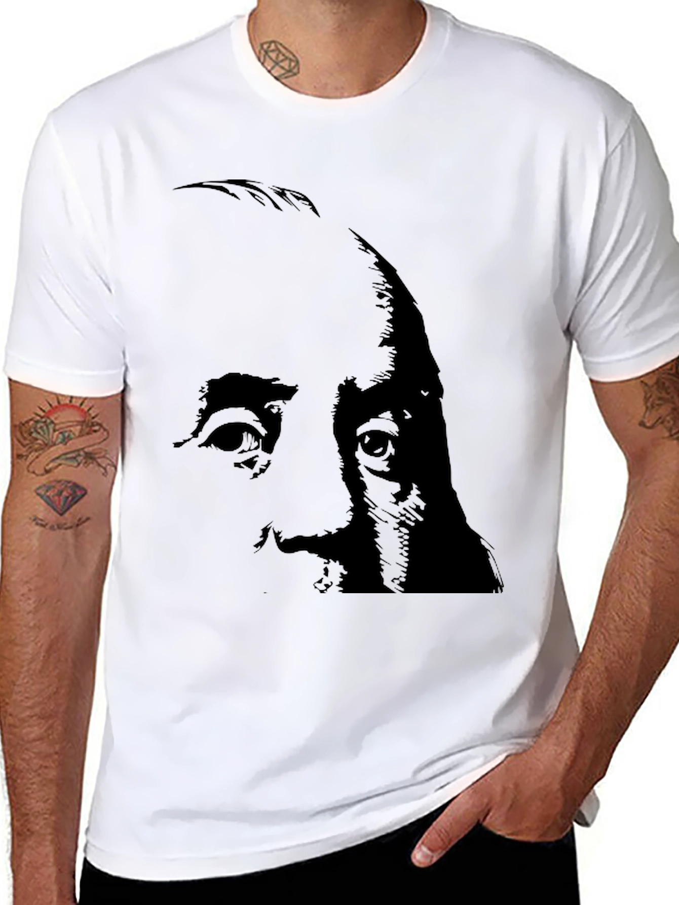 Black T-Shirt with Abstract Face Design