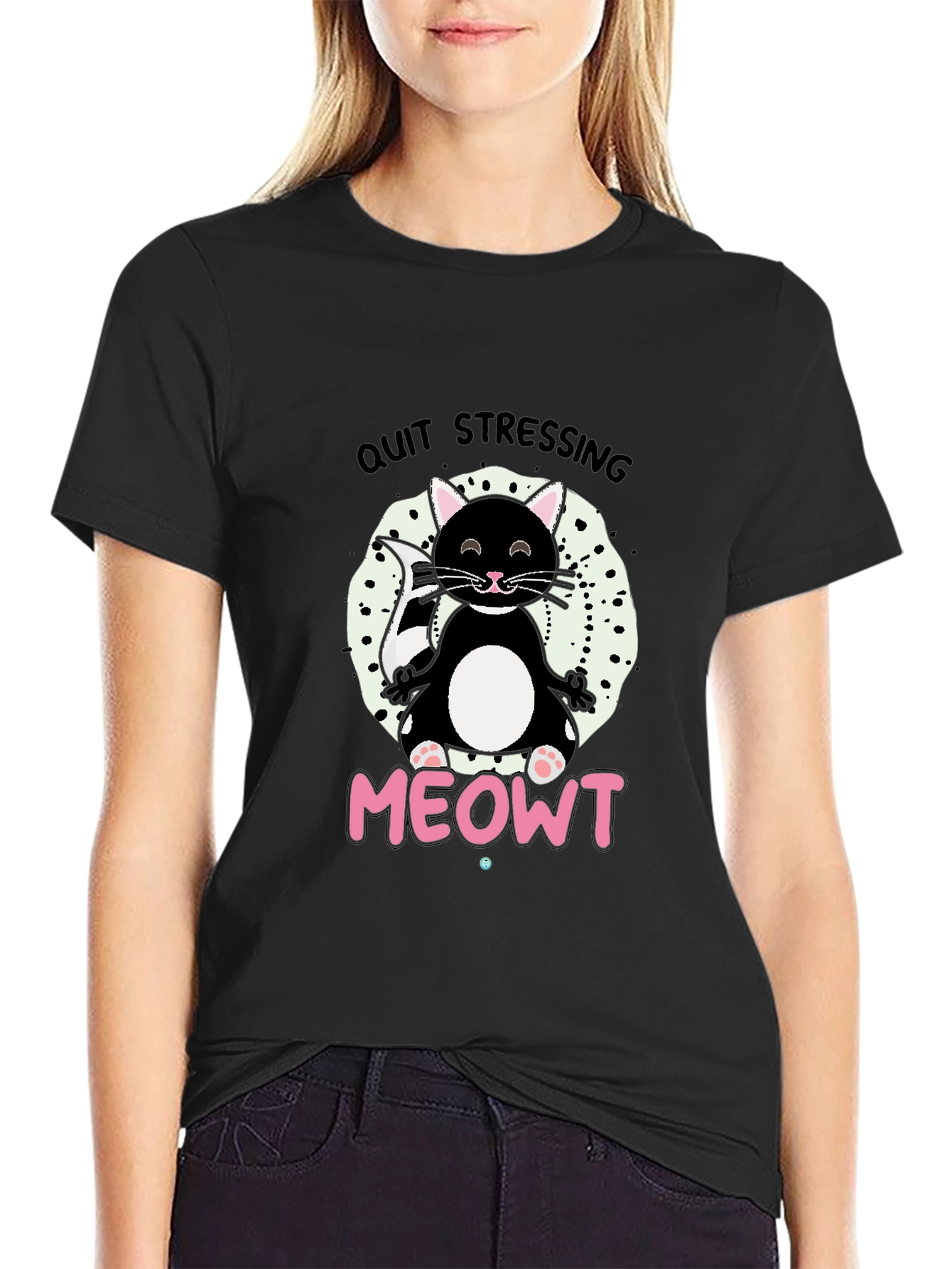 Quit Stressing MEOWT Black Graphic Tee