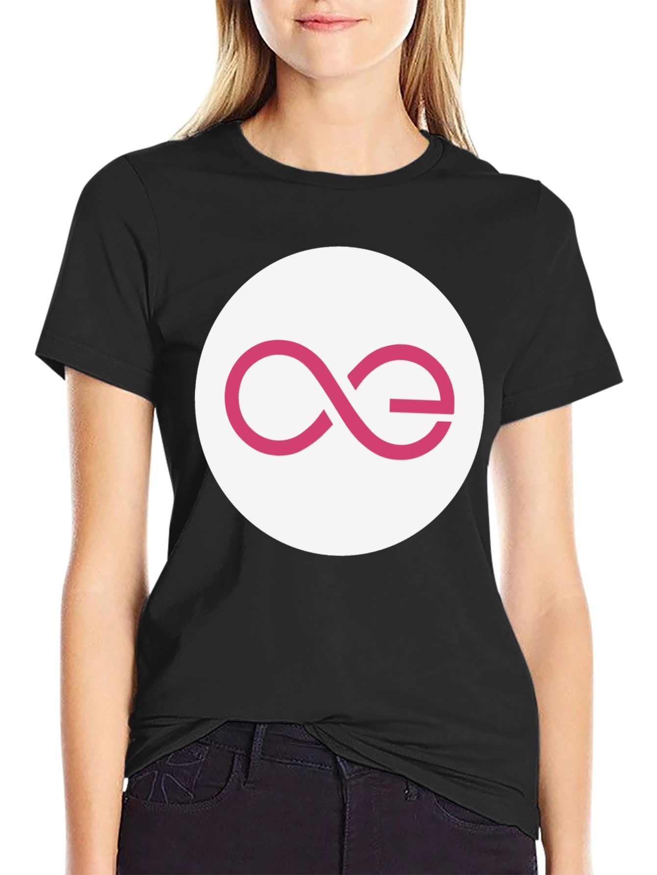 Black T-Shirt with Abstract Pink Logo Design