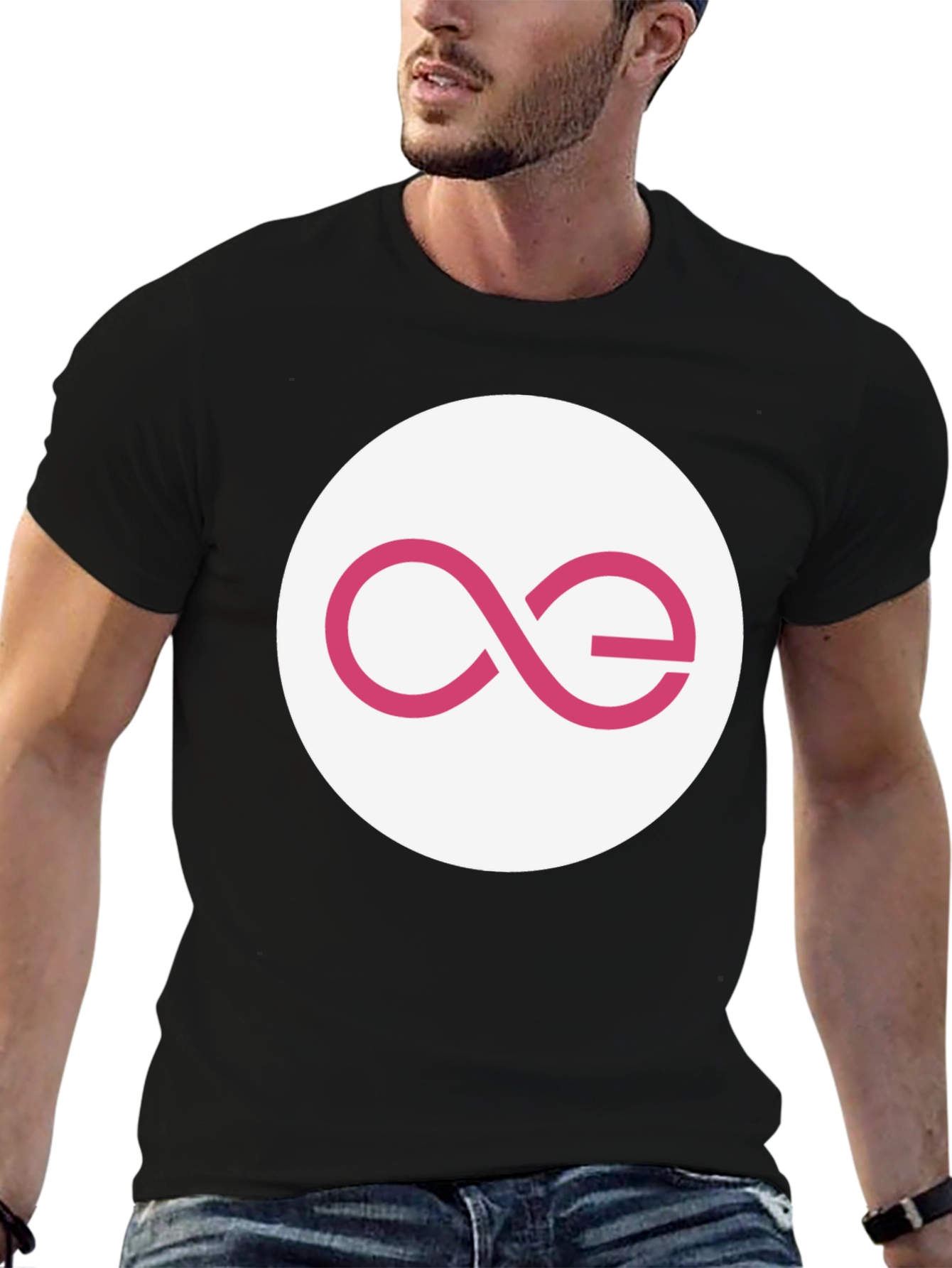 Black T-Shirt with Abstract Pink Logo Design