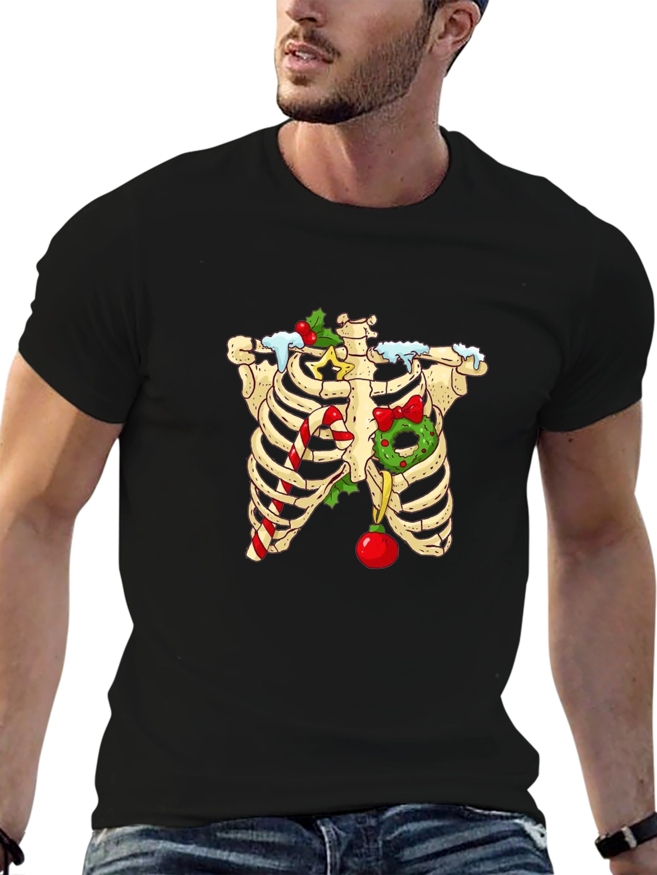 Christmas Skeleton Rib Cage T-Shirt - Holiday Humor