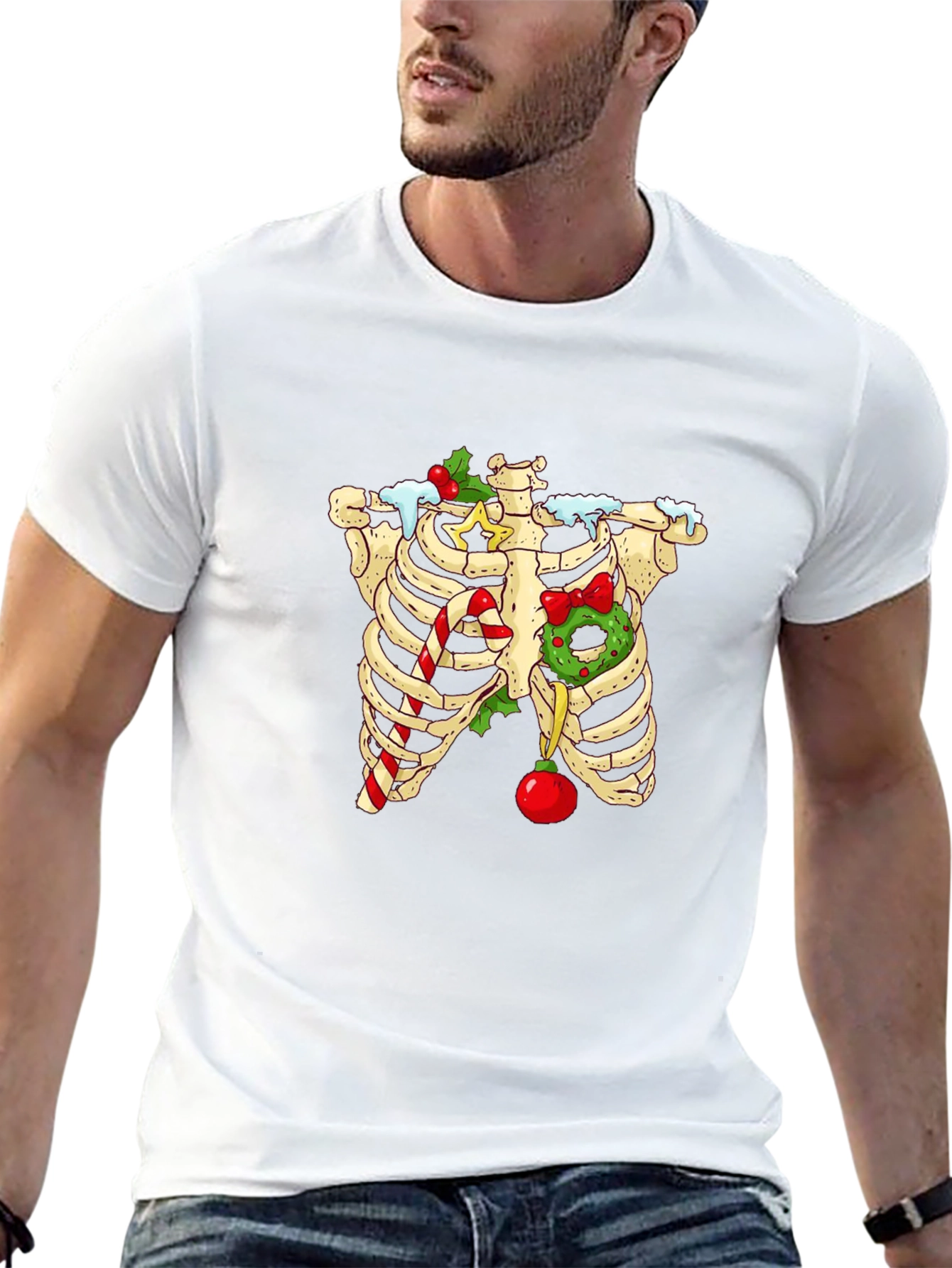 Christmas Skeleton Rib Cage T-Shirt - Holiday Humor