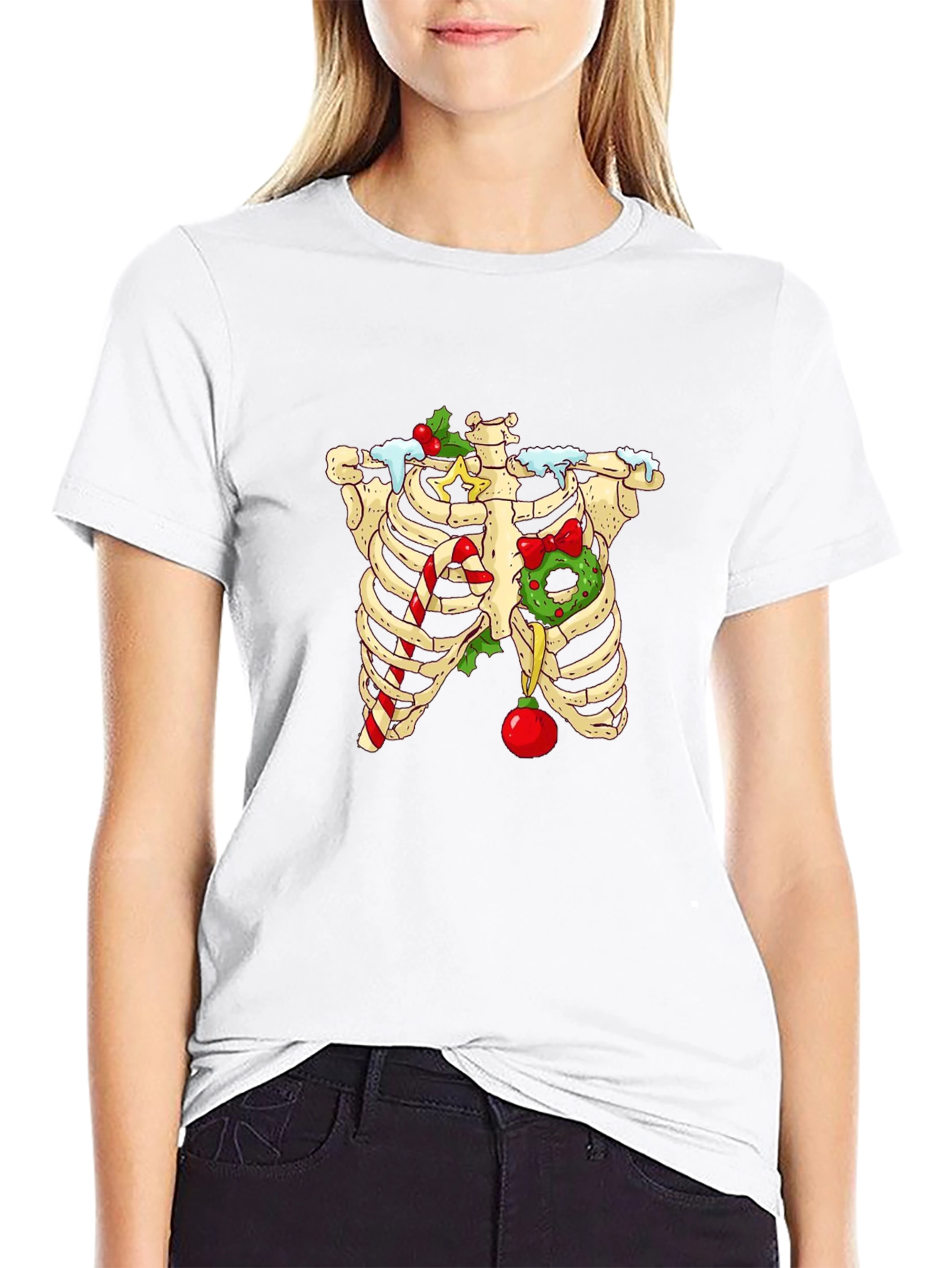 Christmas Skeleton Rib Cage T-Shirt - Holiday Humor