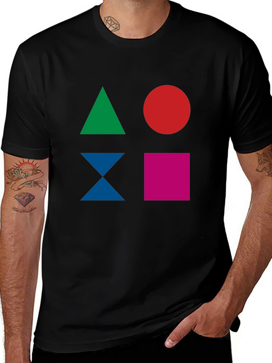 Geometric Shapes Graphic Tee - Modern Mens T-Shirt
