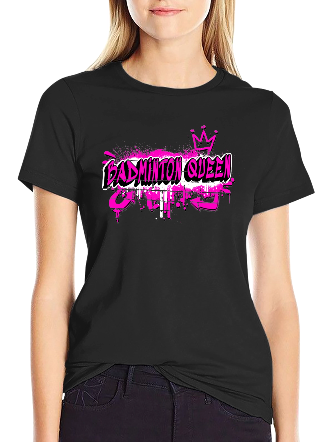 Badminton Queen Graphic Tee - Black