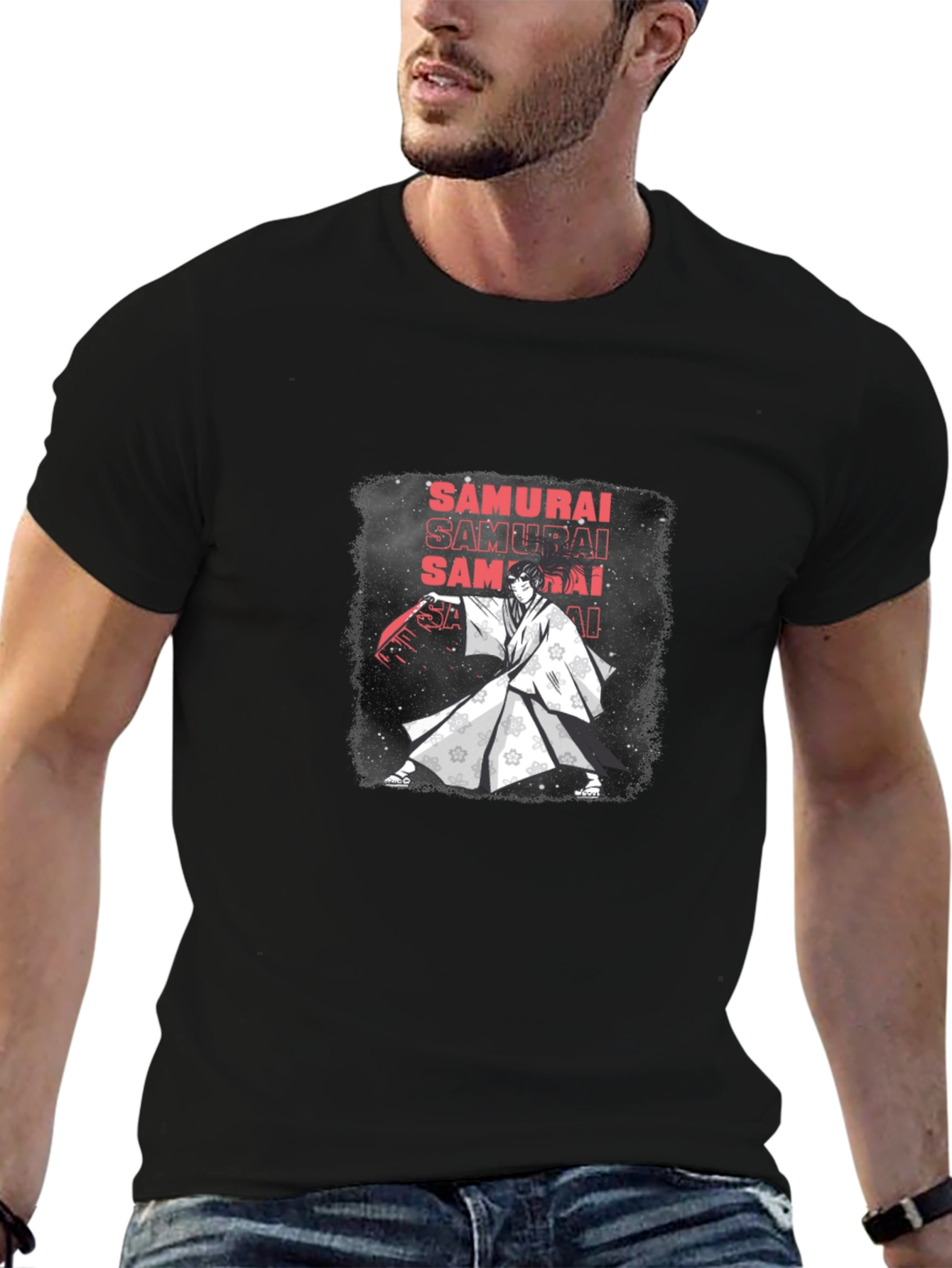 Samurai Graphic Print Black T-Shirt