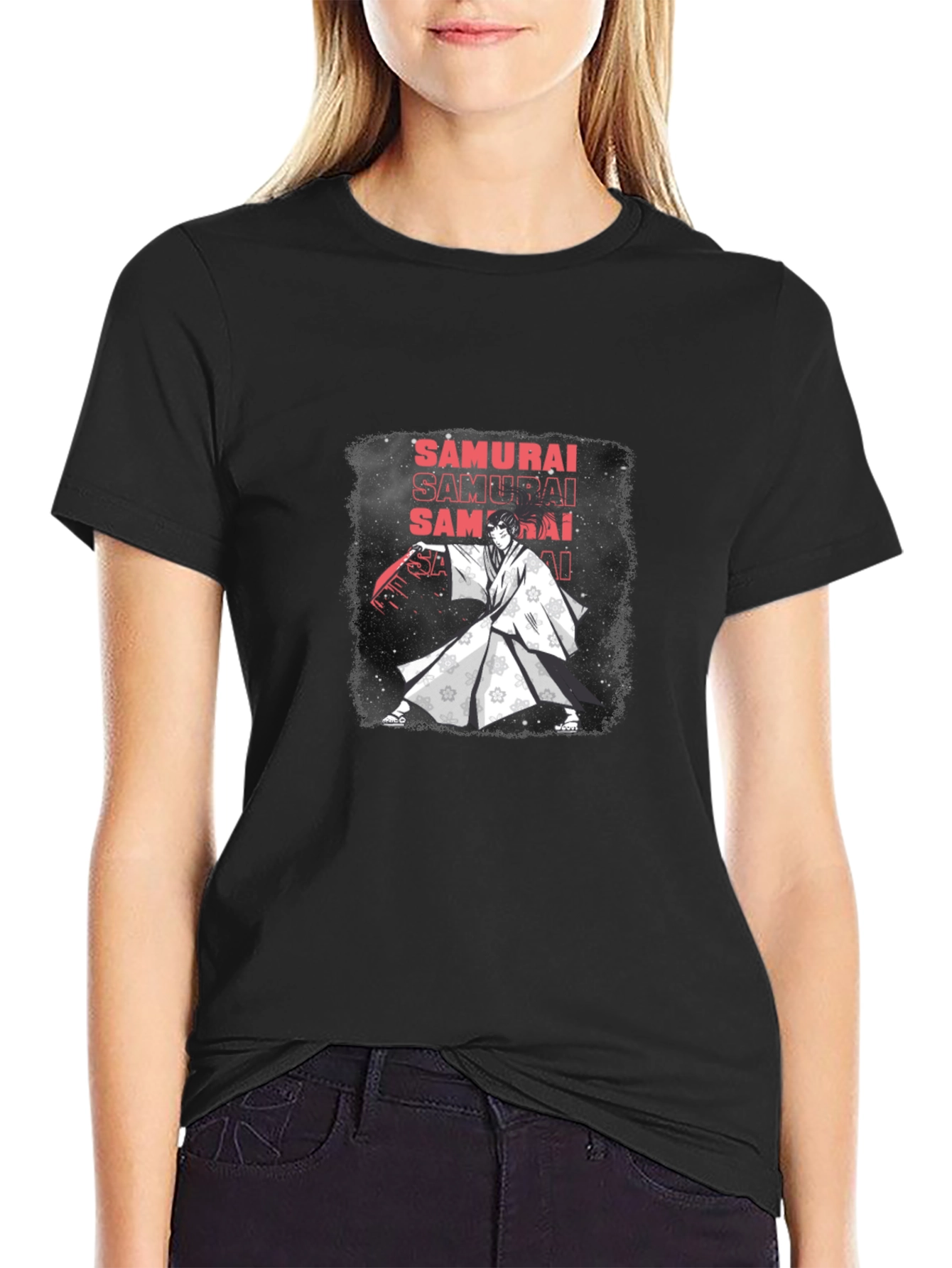Samurai Graphic Print Black T-Shirt