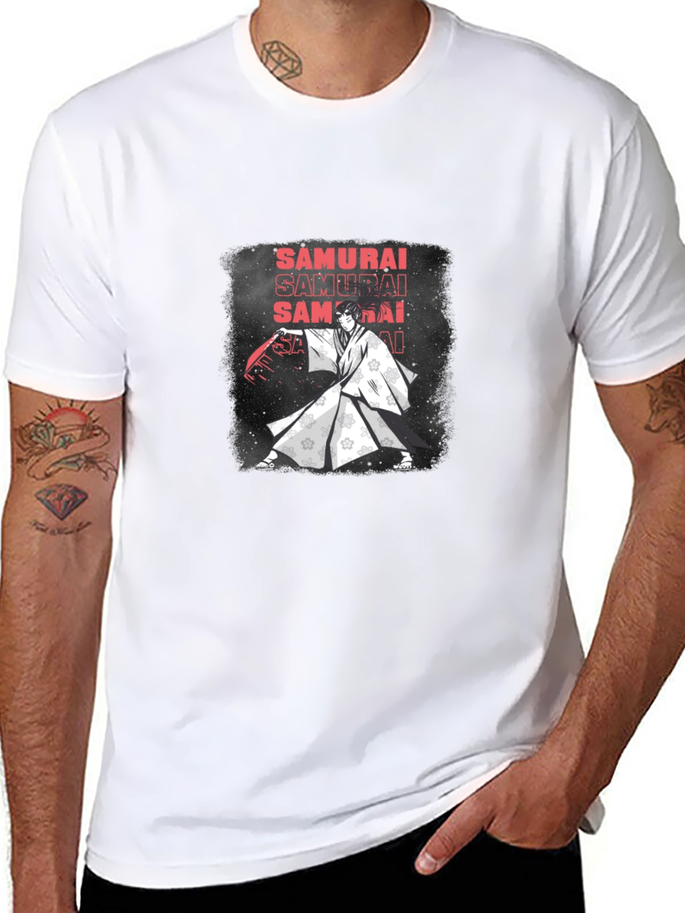 Samurai Graphic Print Black T-Shirt