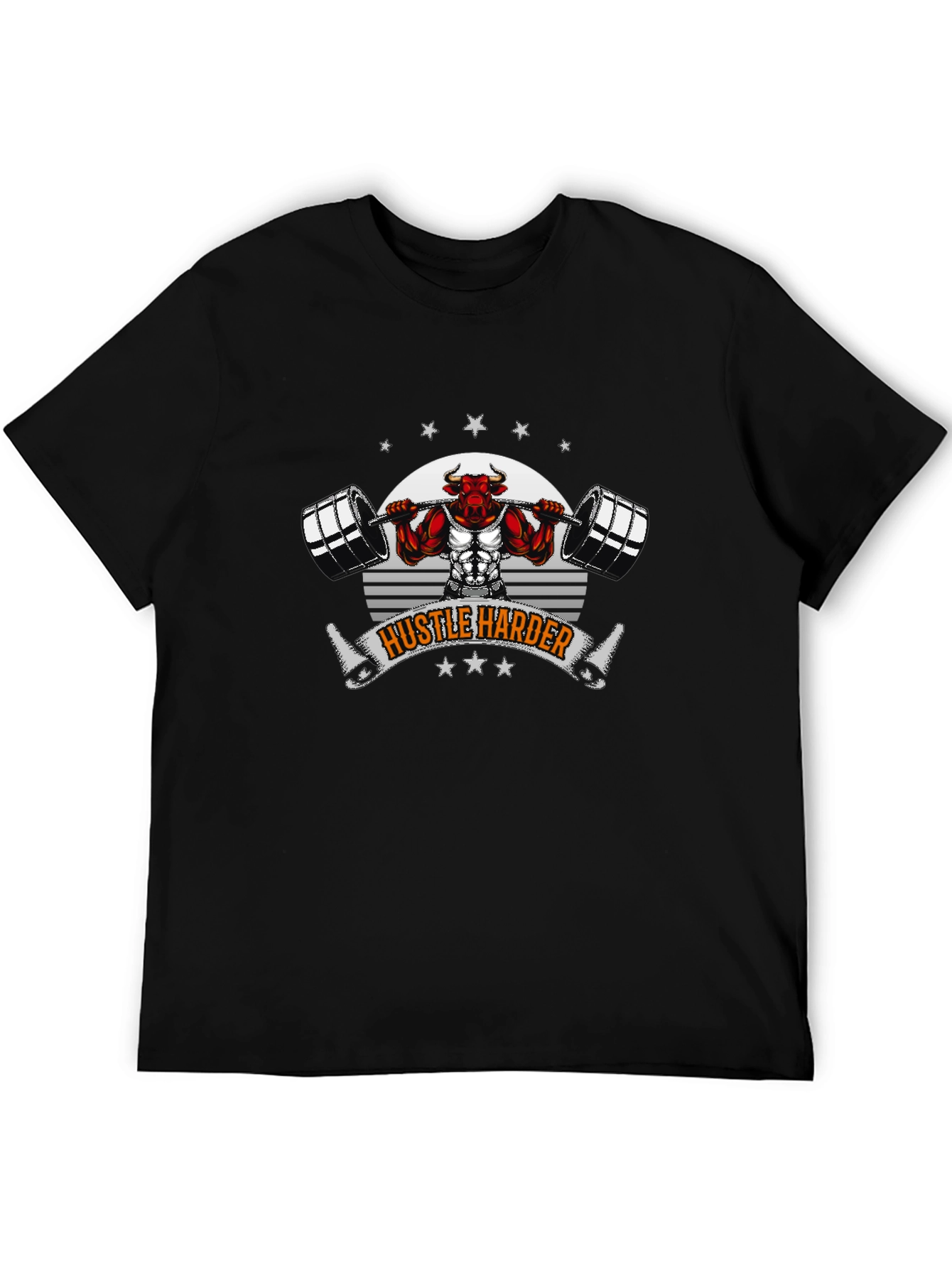 Hustle Harder Bull Barbell Black T-Shirt