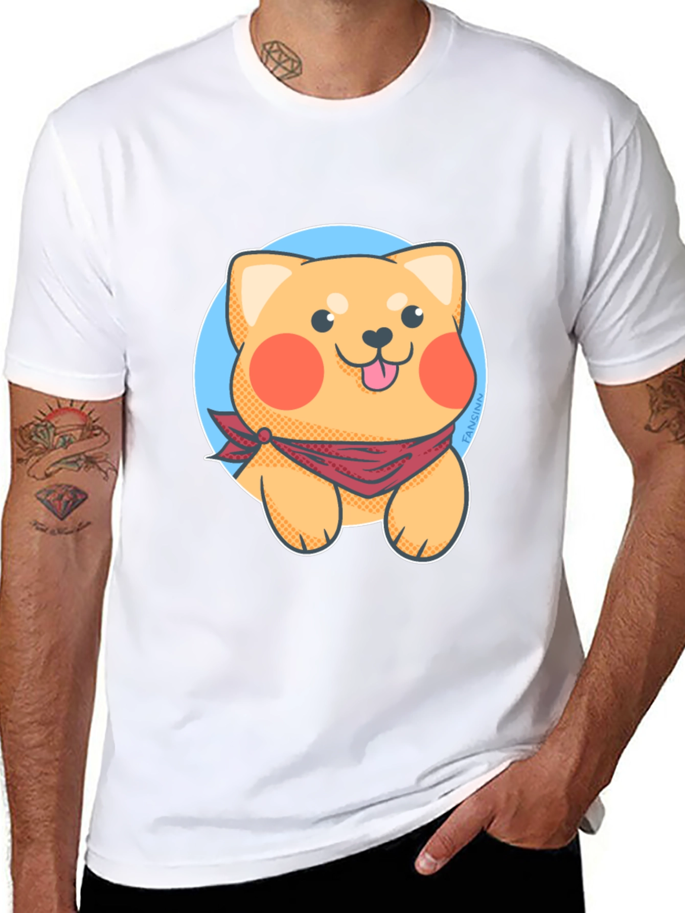 Cute Cartoon Dog Graphic Tee - Black