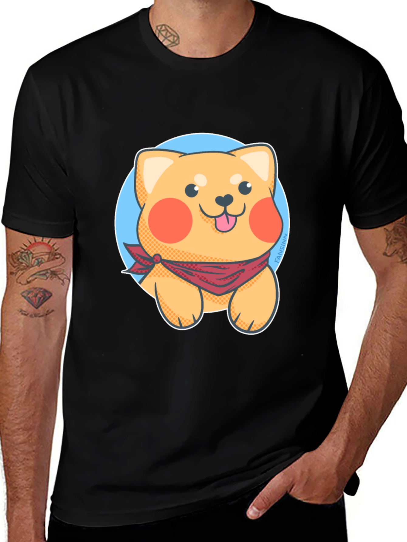 Cute Cartoon Dog Graphic Tee - Black