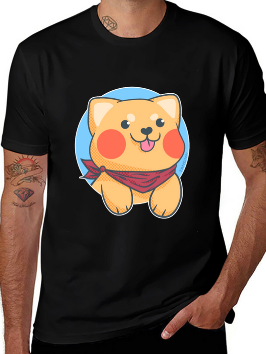 Cute Cartoon Dog Graphic Tee - Black