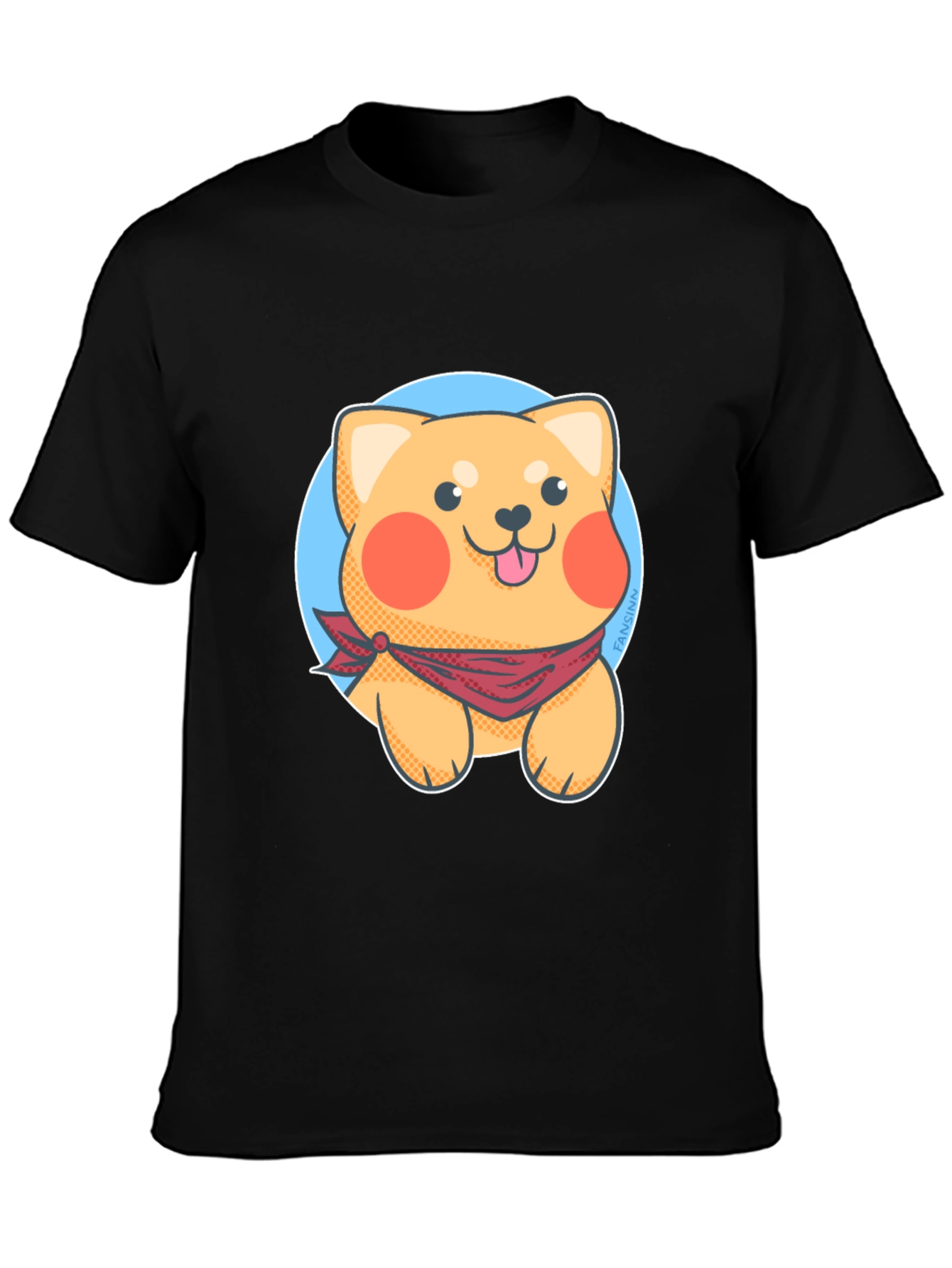 Cute Cartoon Dog Graphic Tee - Black