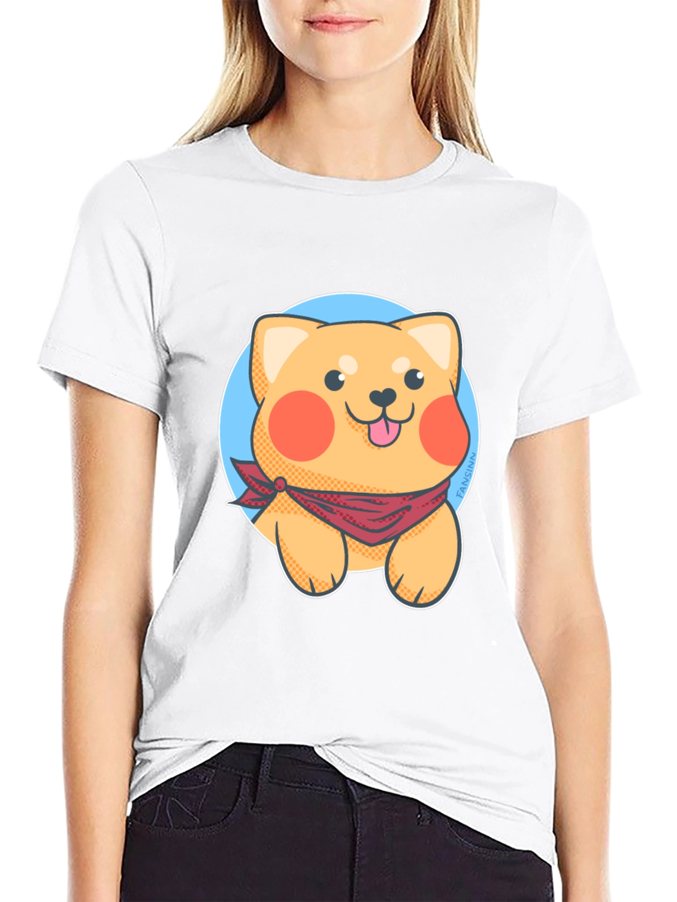 Cute Cartoon Dog Graphic Tee - Black