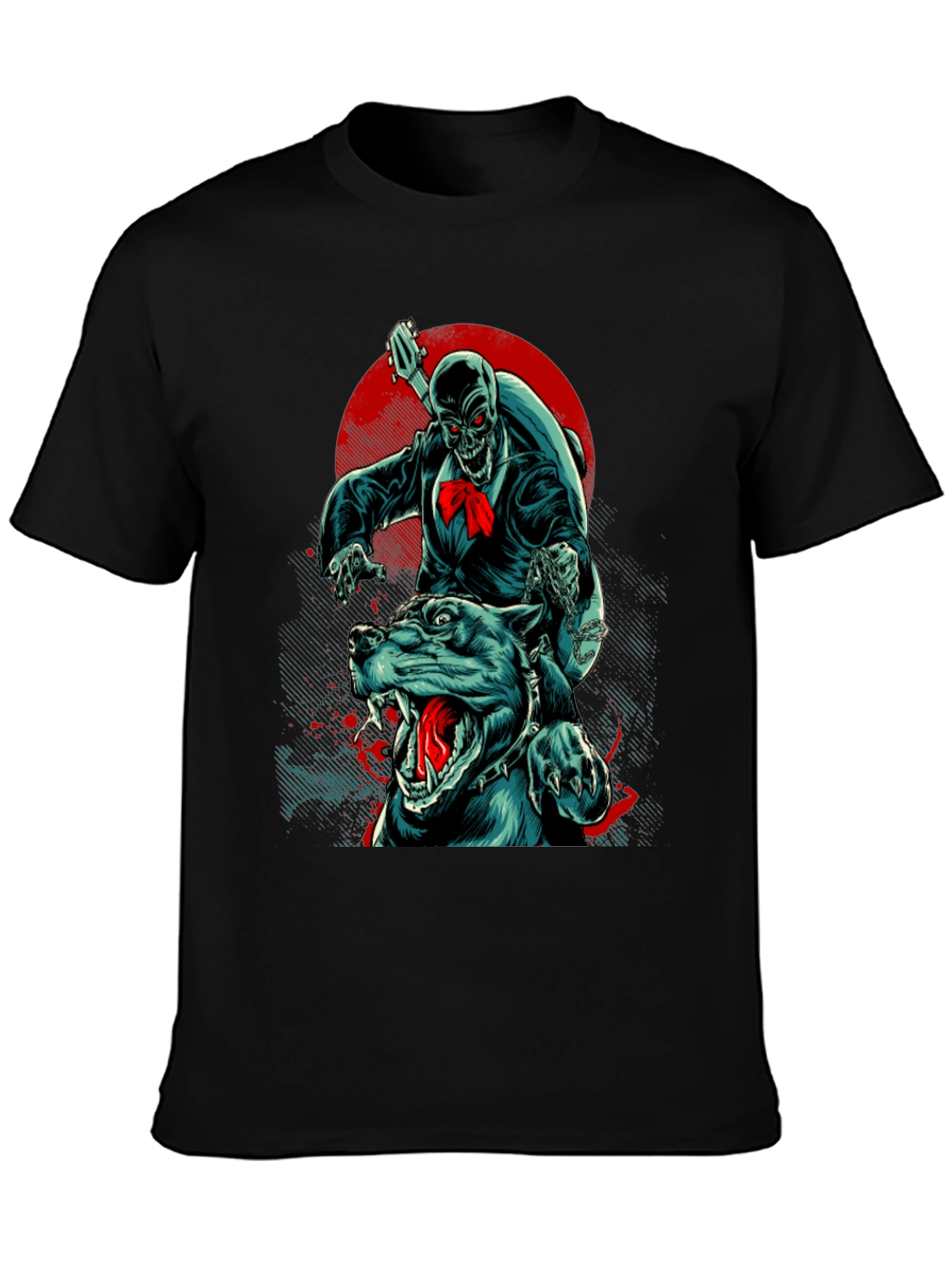 Skeleton Riding Dog Graphic T-Shirt