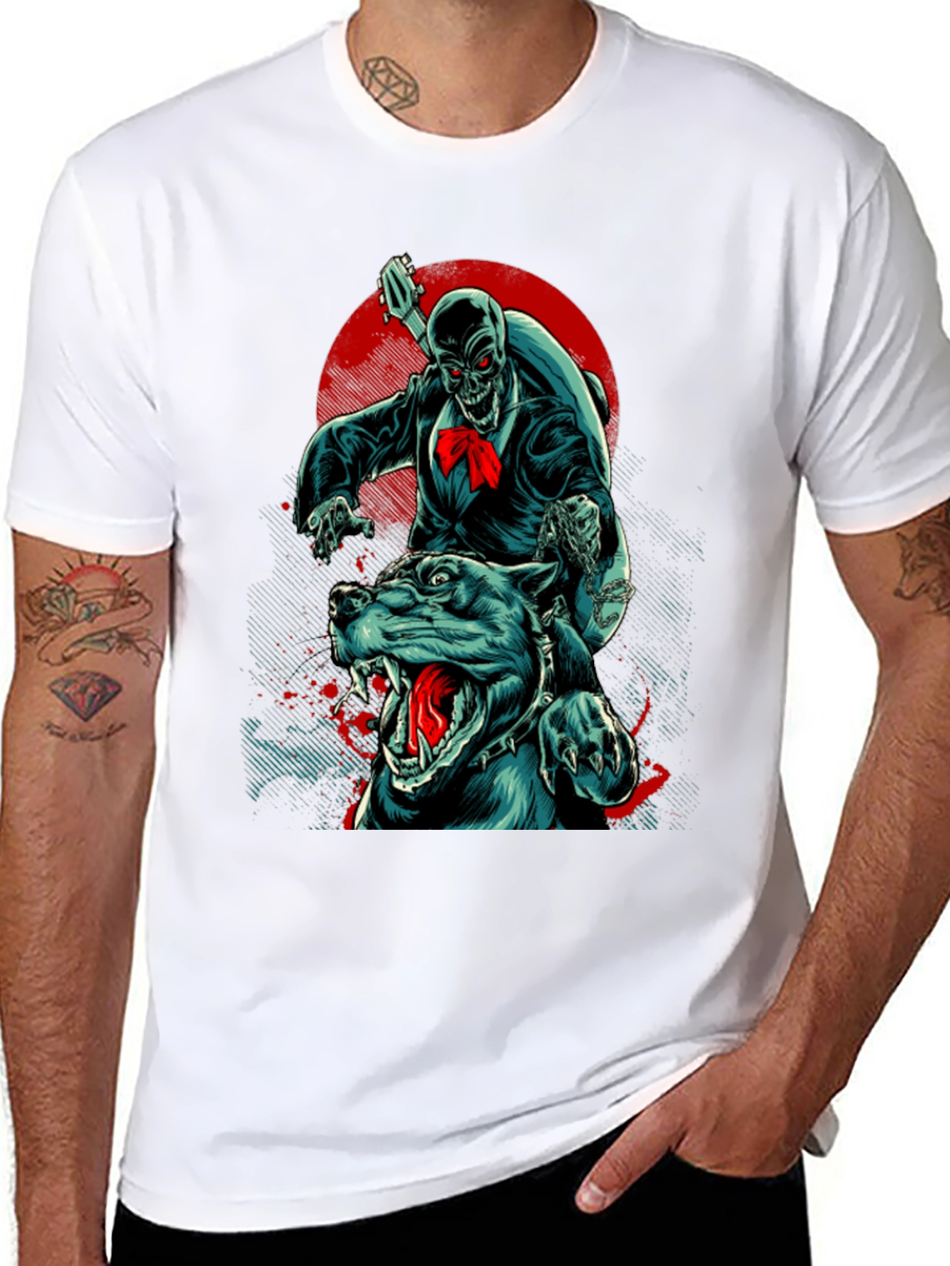 Skeleton Riding Dog Graphic T-Shirt