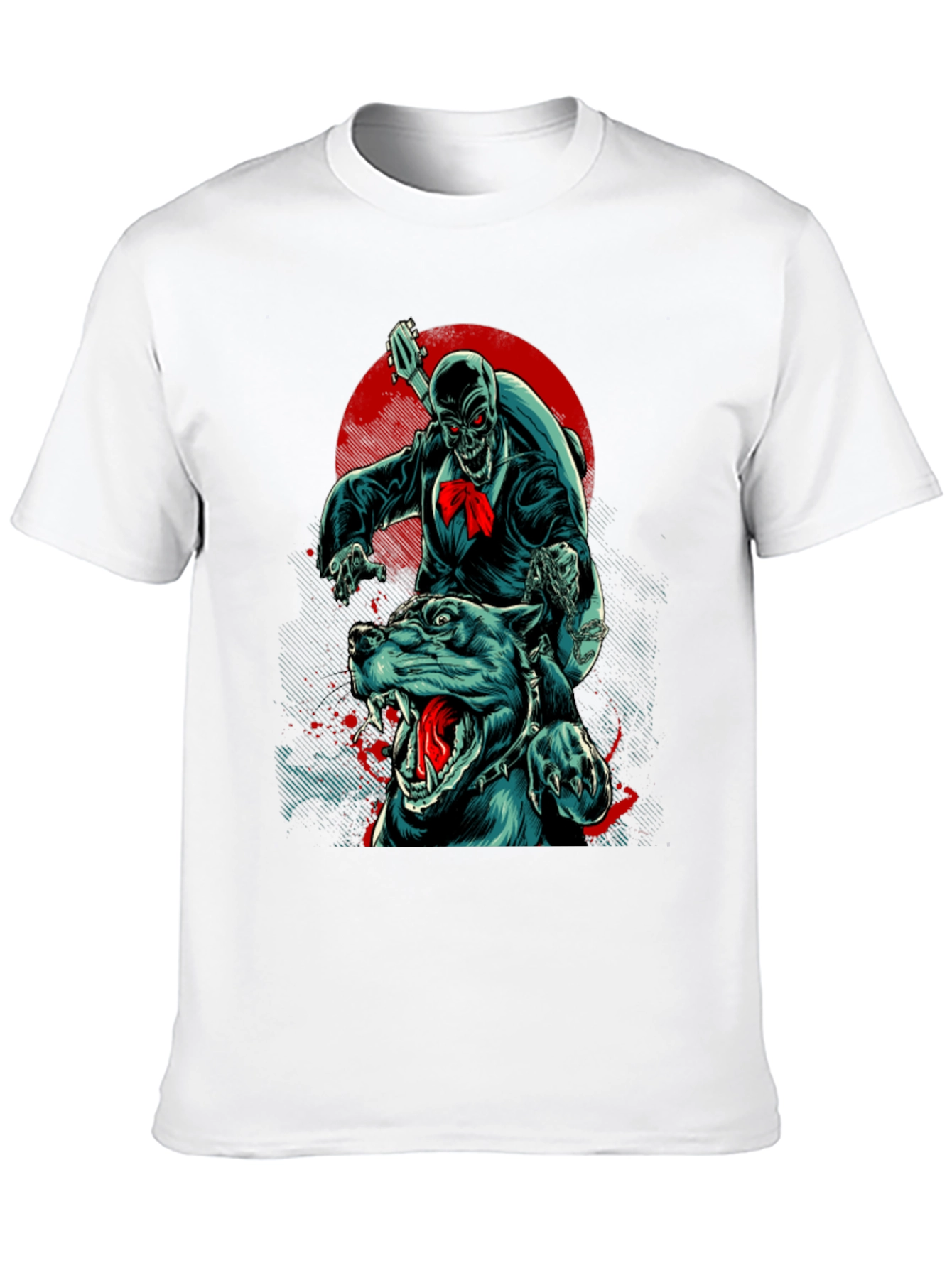 Skeleton Riding Dog Graphic T-Shirt