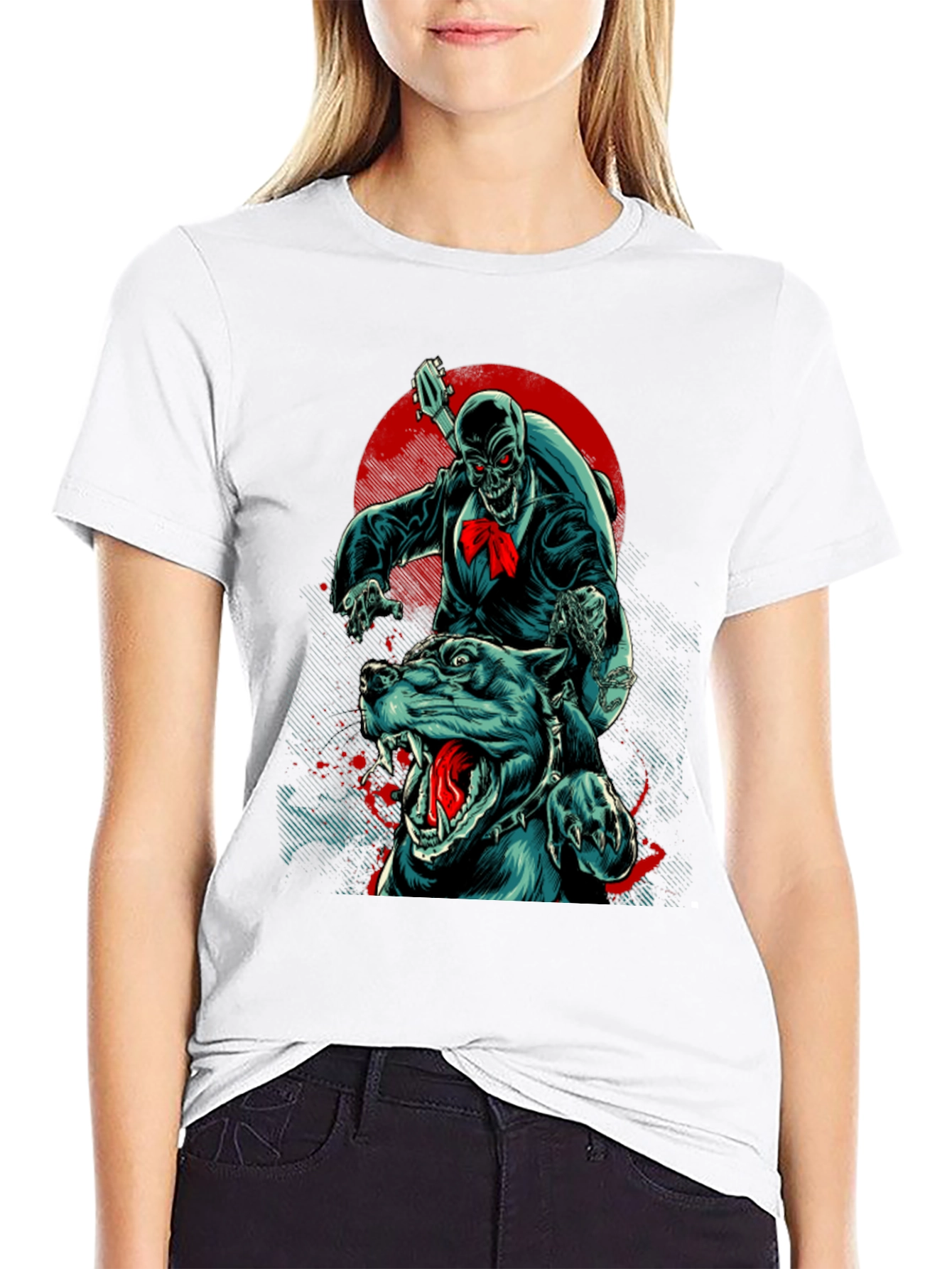 Skeleton Riding Dog Graphic T-Shirt