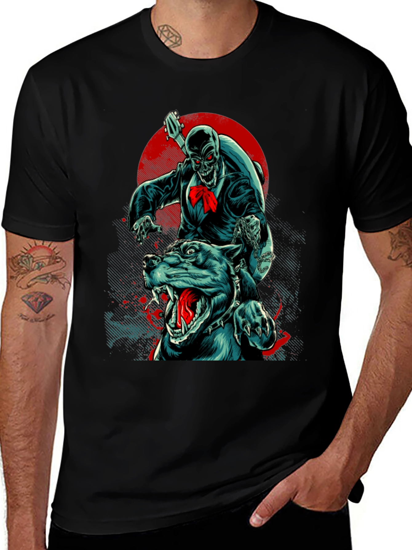 Skeleton Riding Dog Graphic T-Shirt