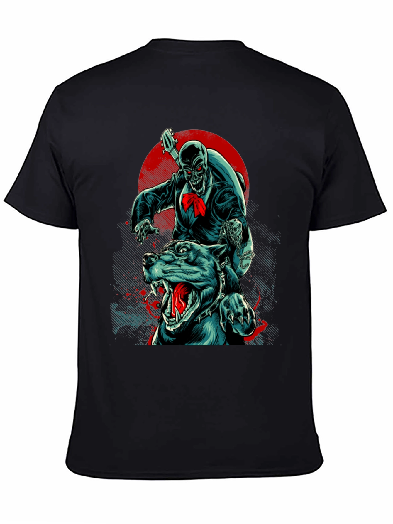 Skeleton Riding Dog Graphic T-Shirt