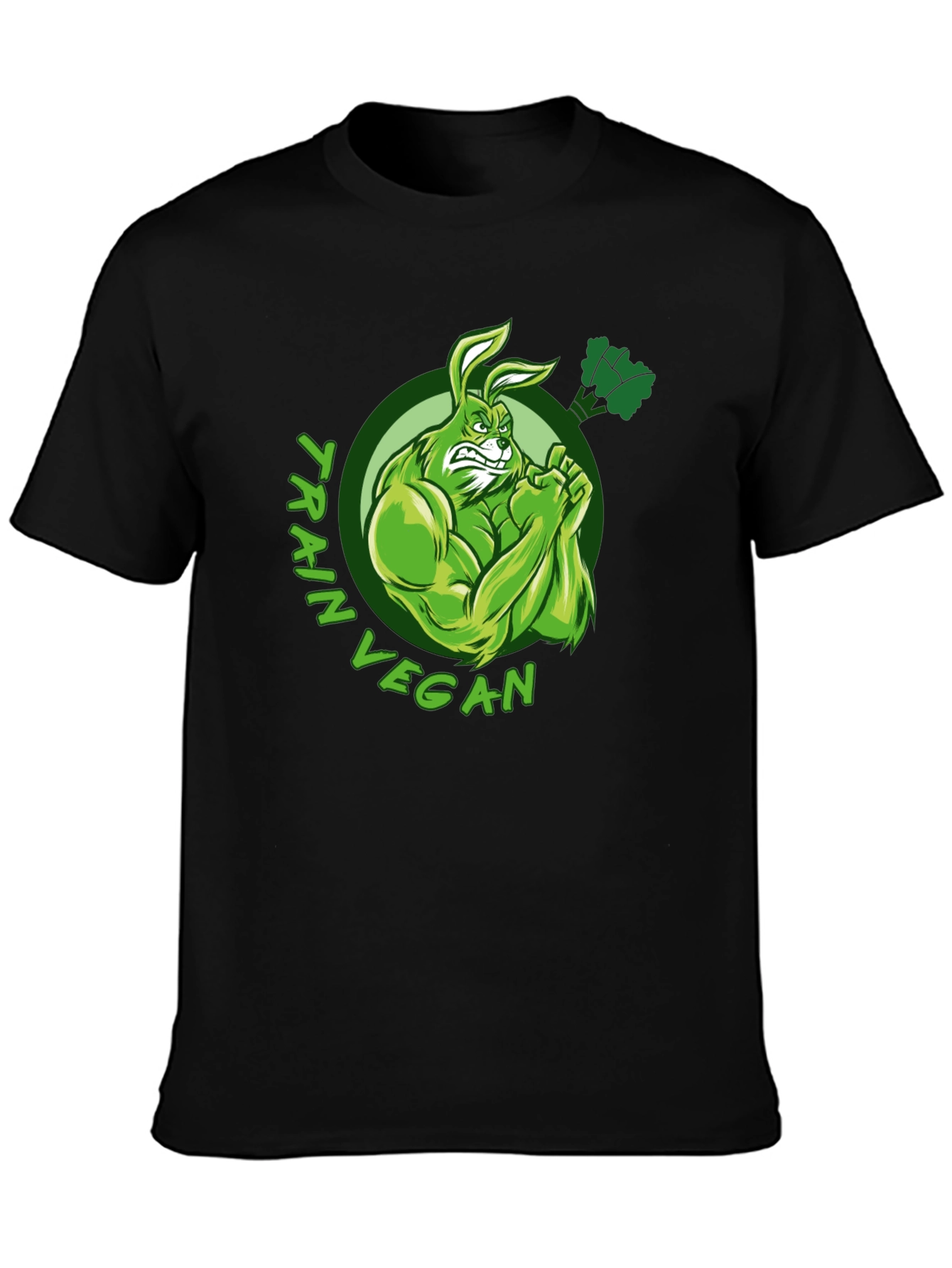 Train Vegan T-Shirt: Muscular Rabbit Design