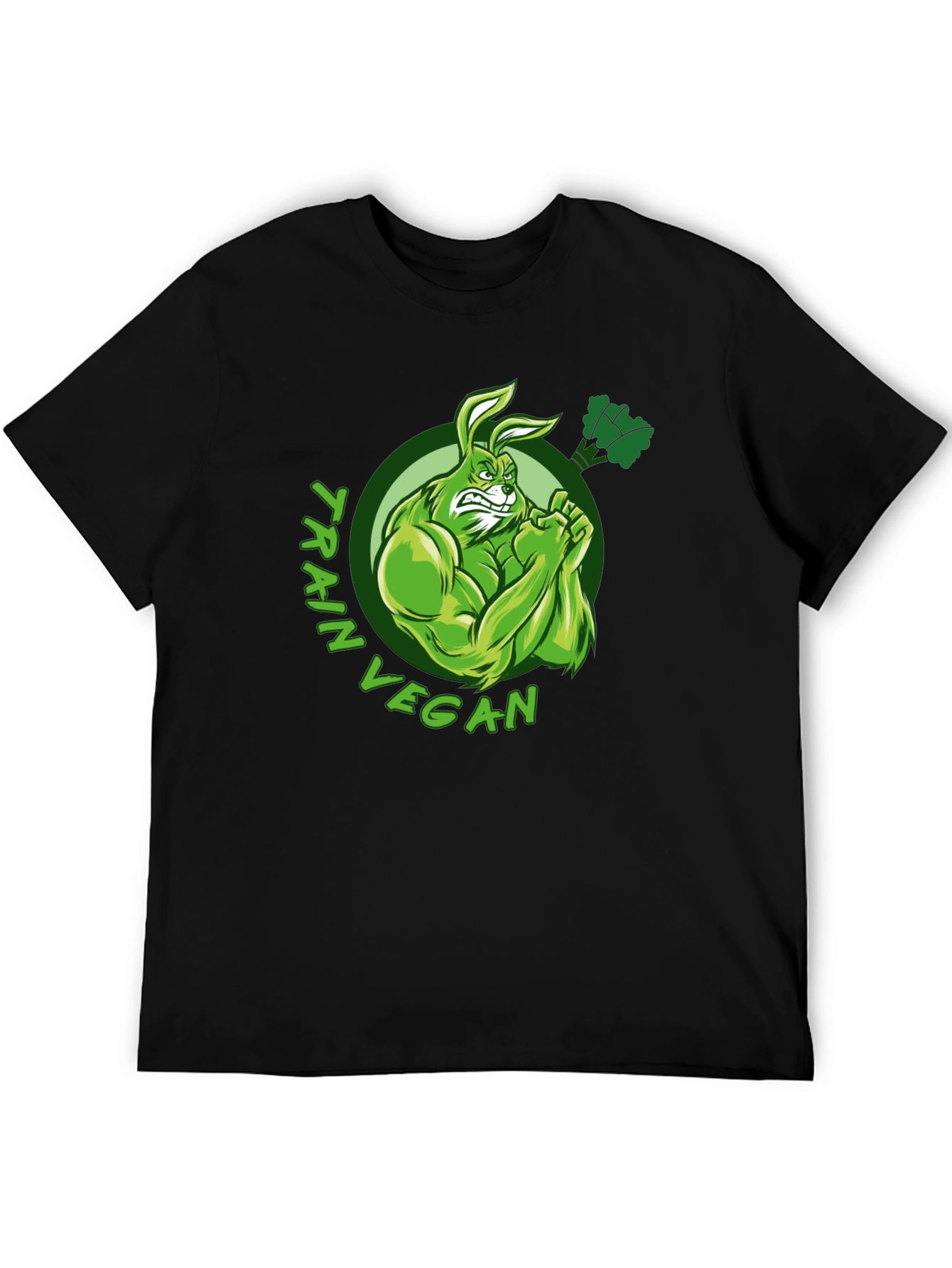 Train Vegan T-Shirt: Muscular Rabbit Design