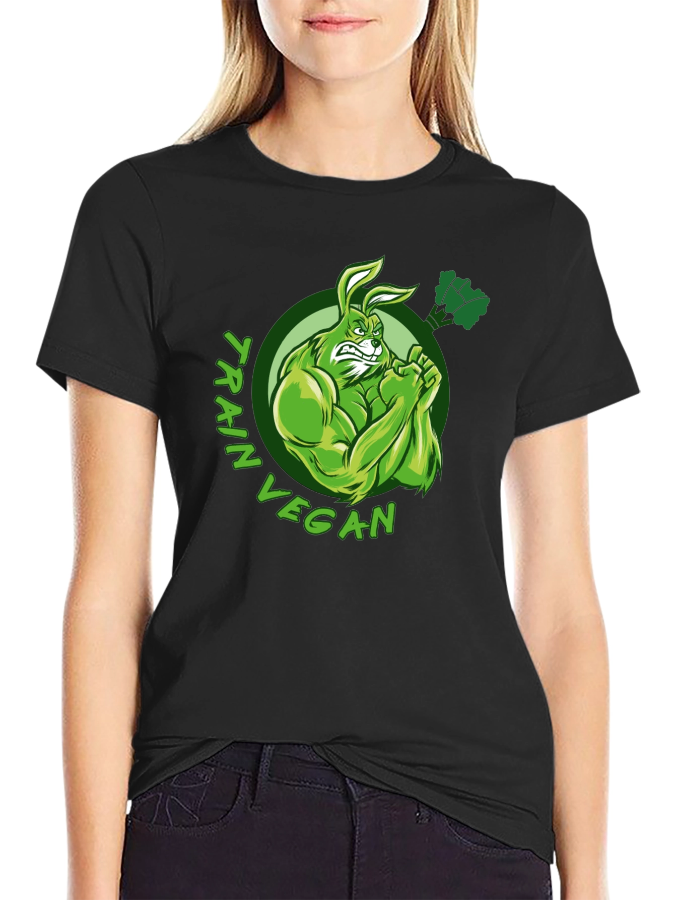 Train Vegan T-Shirt: Muscular Rabbit Design