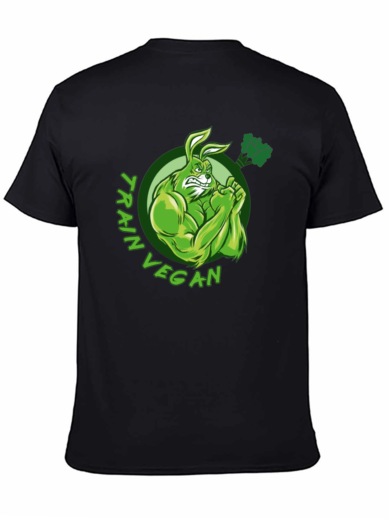 Train Vegan T-Shirt: Muscular Rabbit Design