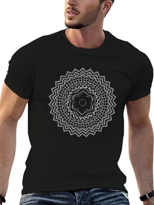 Geometric Mandala Graphic Tee - Black Cotton T-Shirt