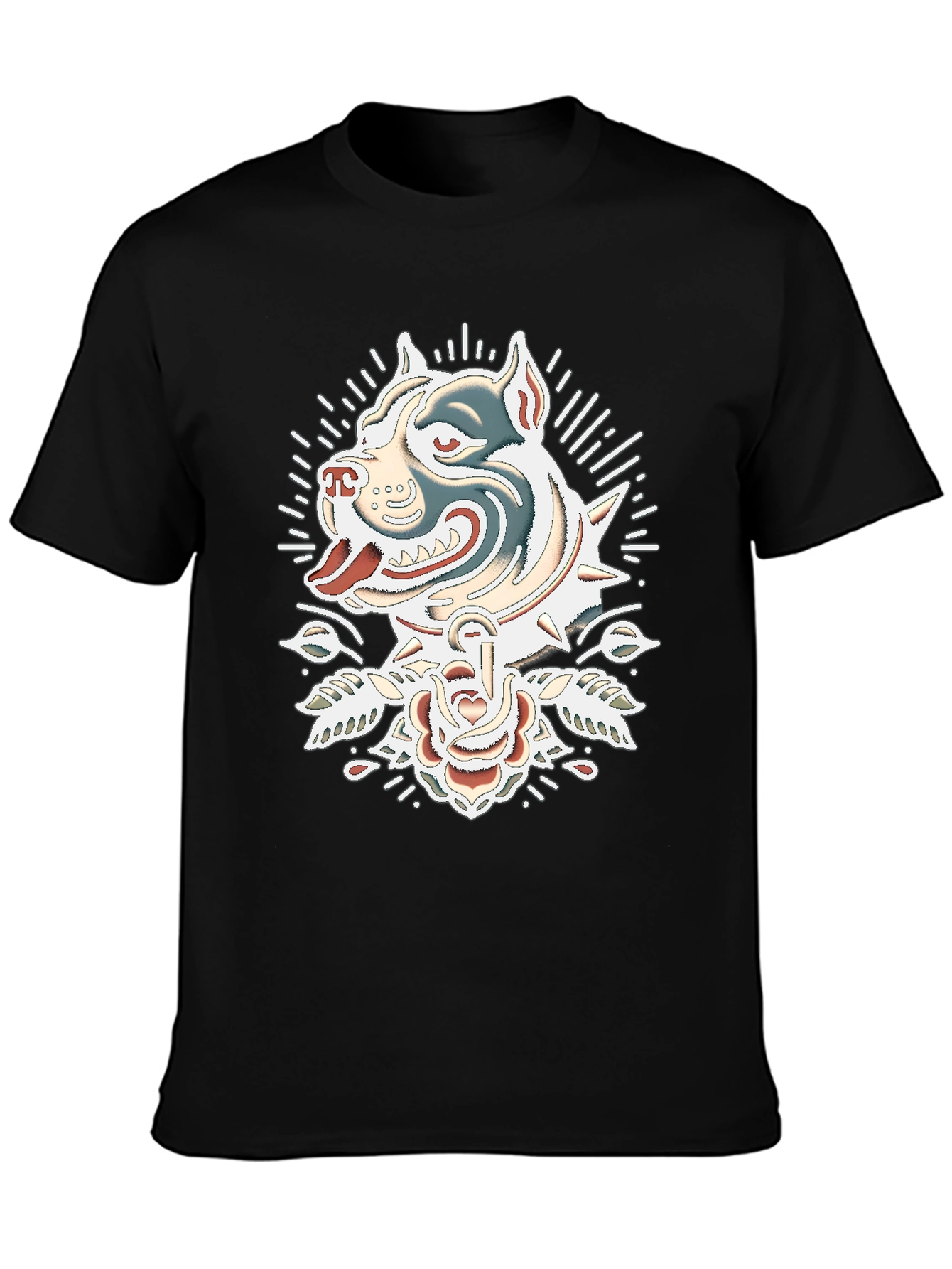 Pitbull Rose Tattoo Graphic Tee - Black