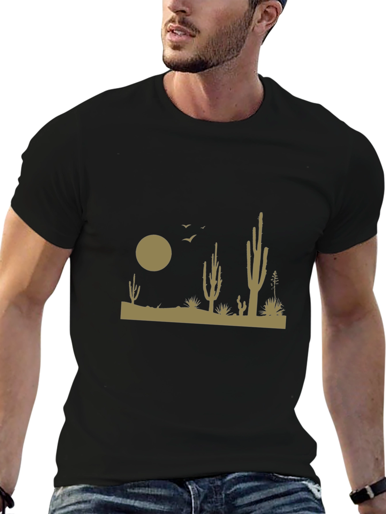 Desert Scene Graphic Tee - Black Cotton T-Shirt