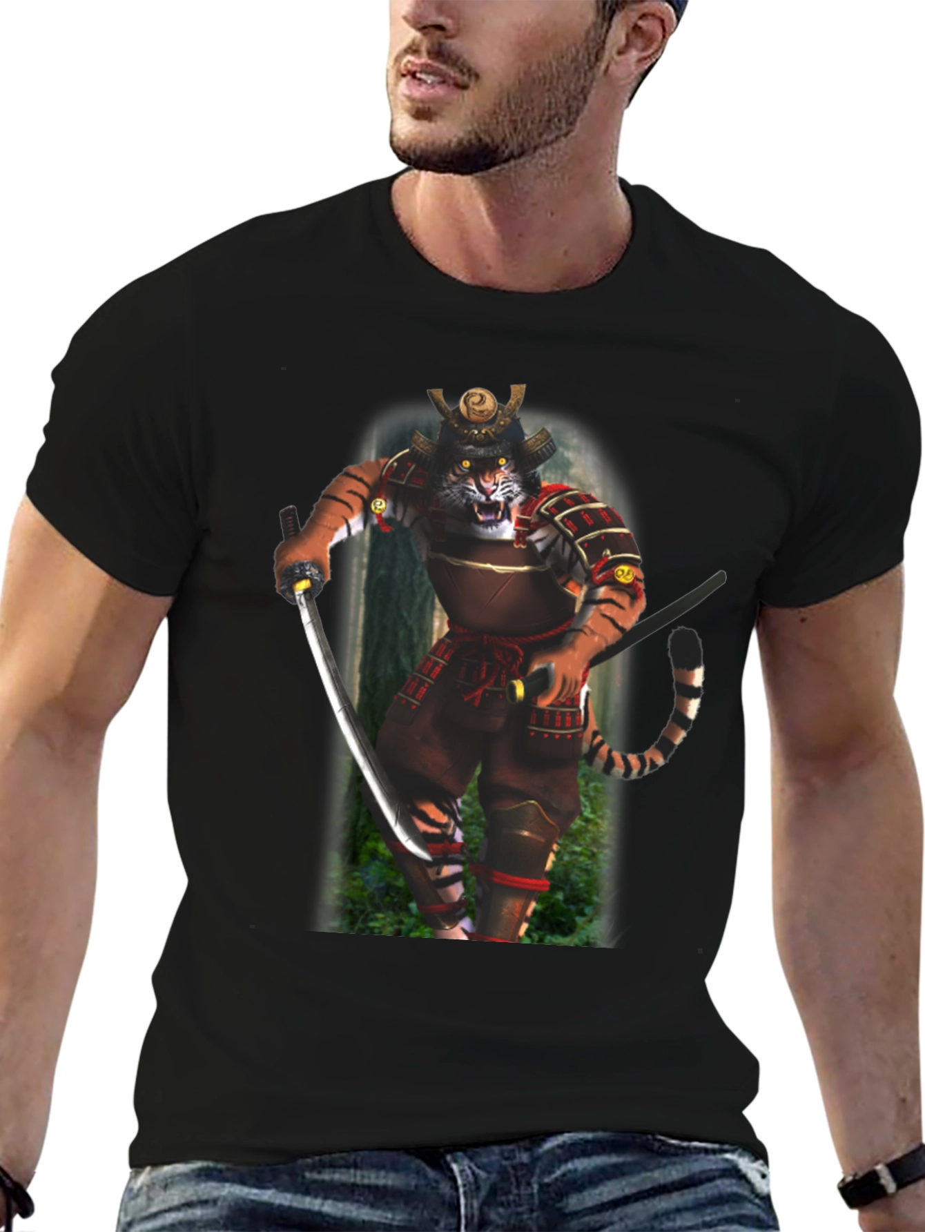 Samurai Tiger Graphic T-Shirt - Black