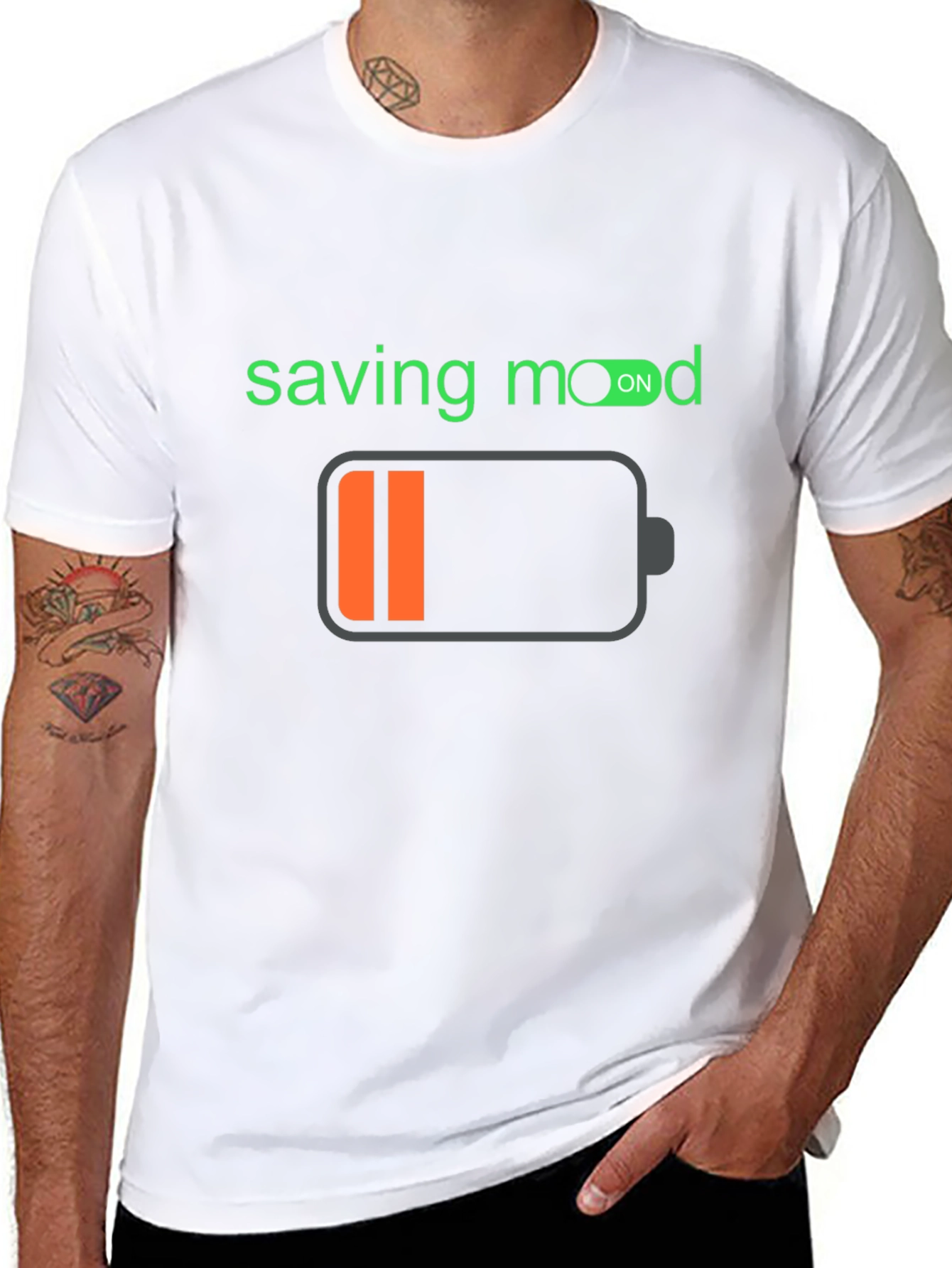 Saving Mode On Black T-Shirt