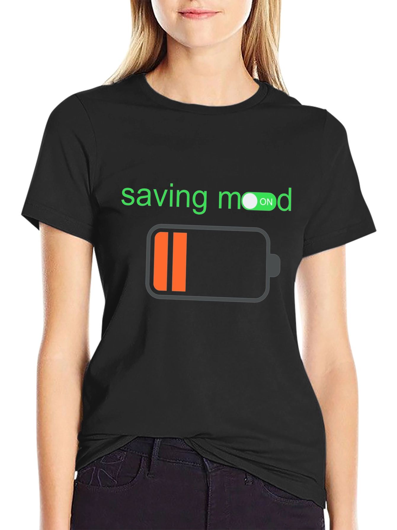 Saving Mode On Black T-Shirt