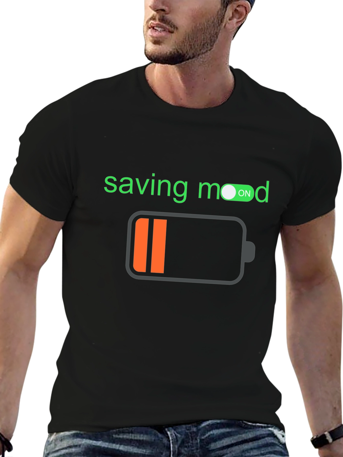 Saving Mode On Black T-Shirt
