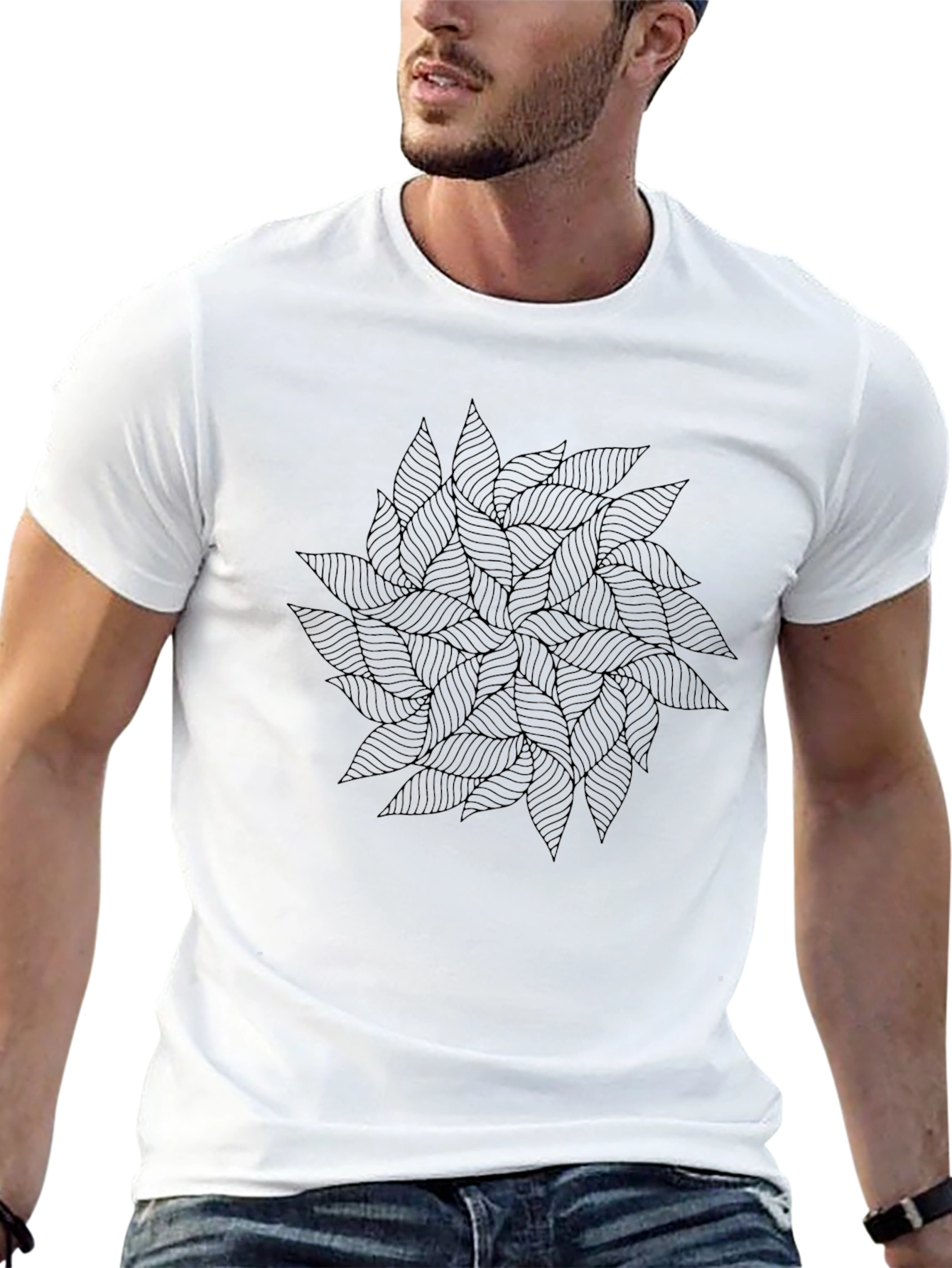Abstract Leaf Pattern Black T-Shirt for Men