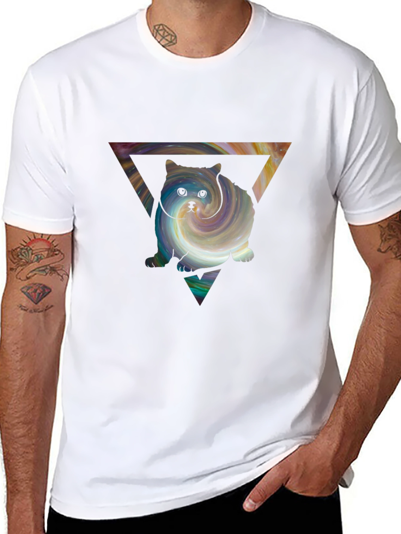 Cosmic Cat in Triangle Graphic Tee - Black