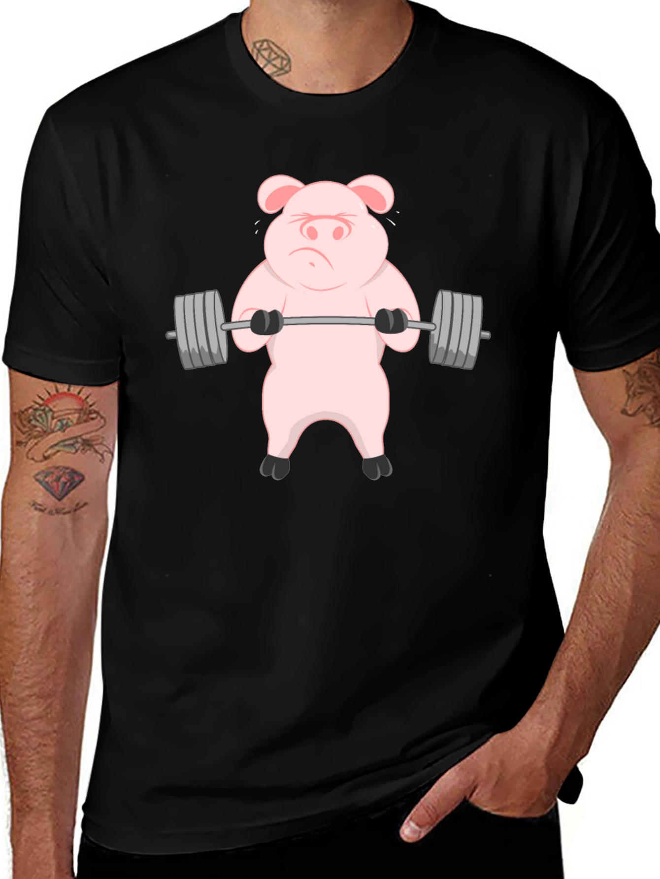 Weightlifting Pig Graphic T-Shirt