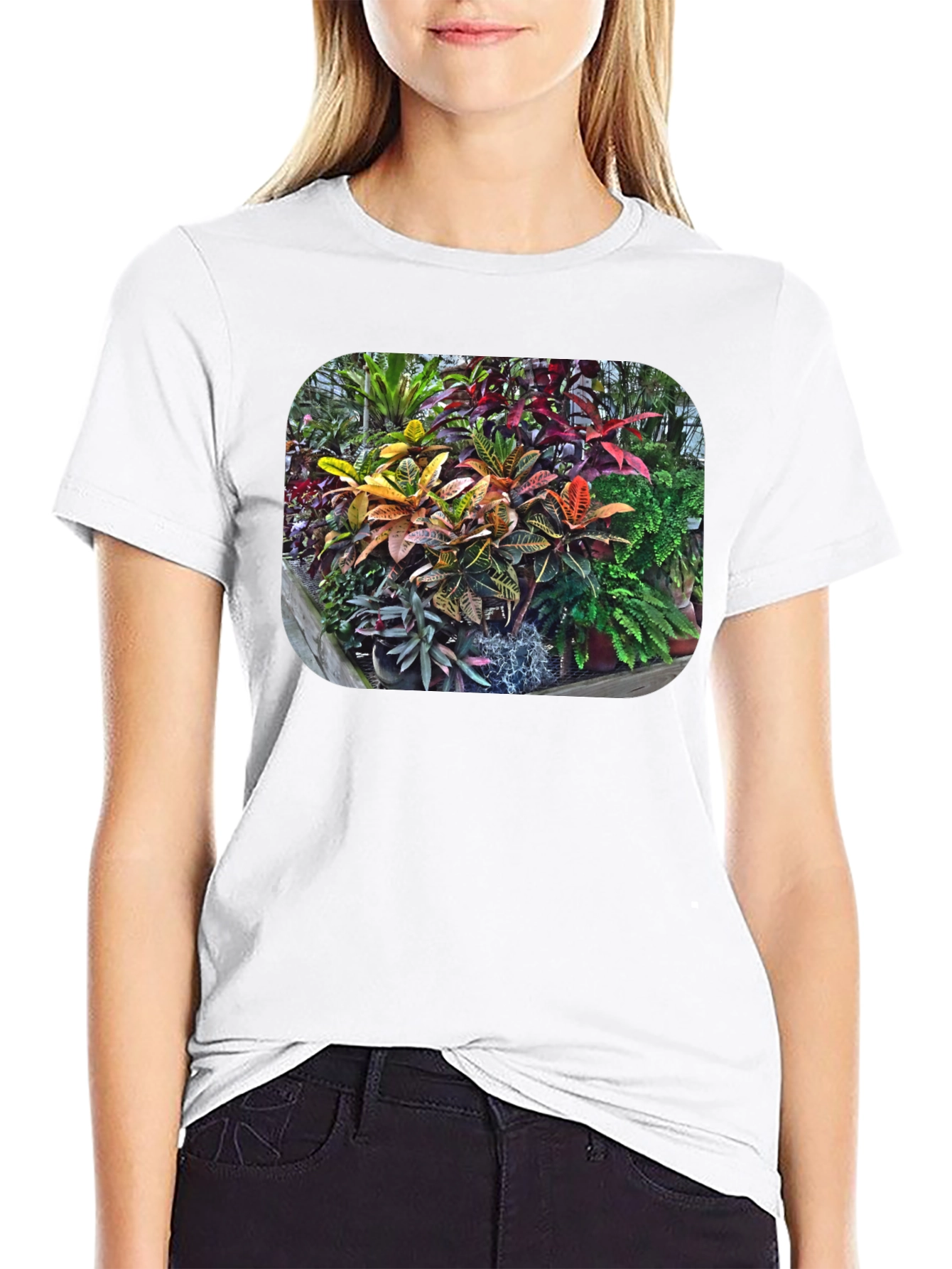 Tropical Plant Print T-Shirt - Black