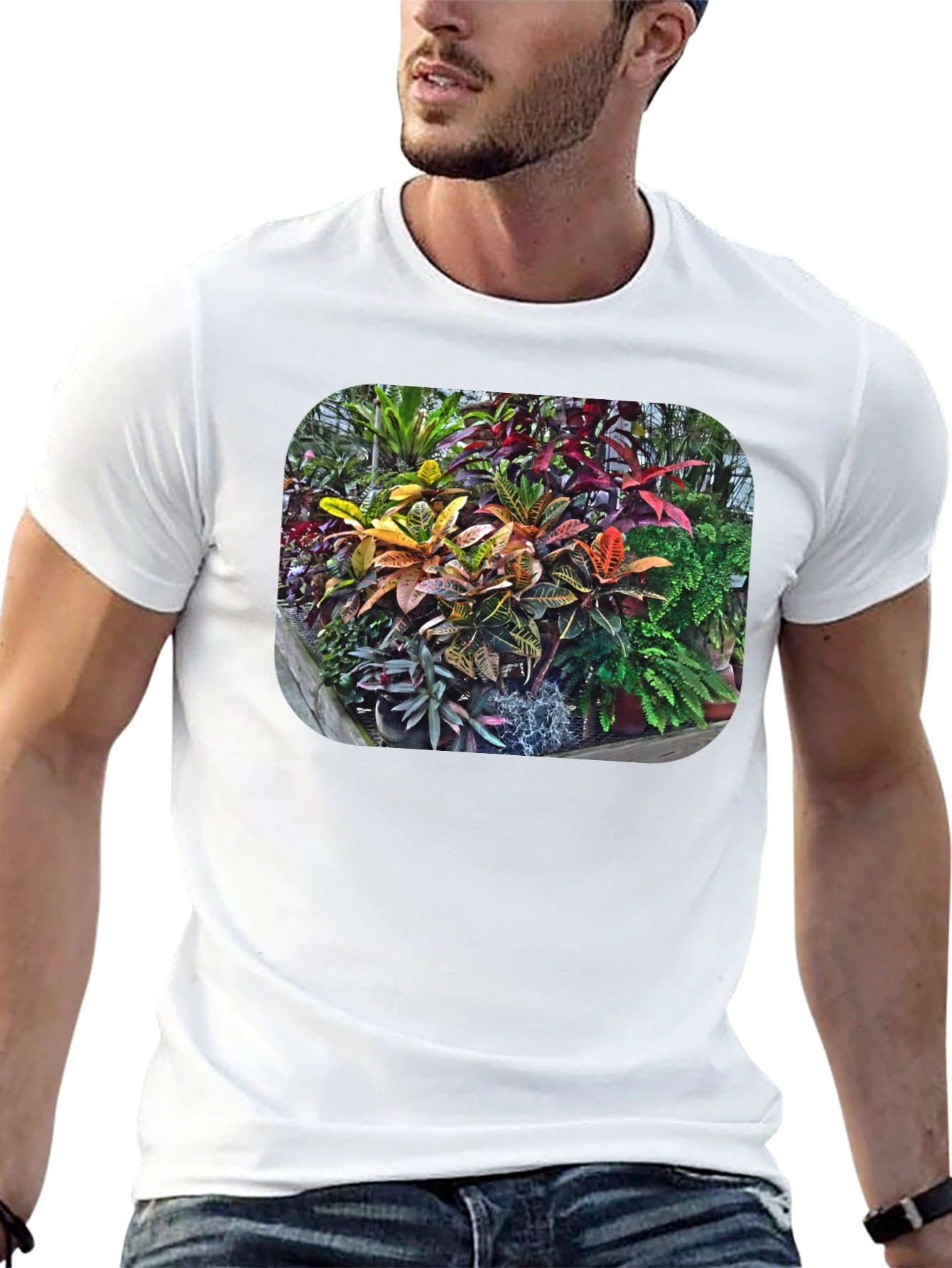 Tropical Plant Print T-Shirt - Black